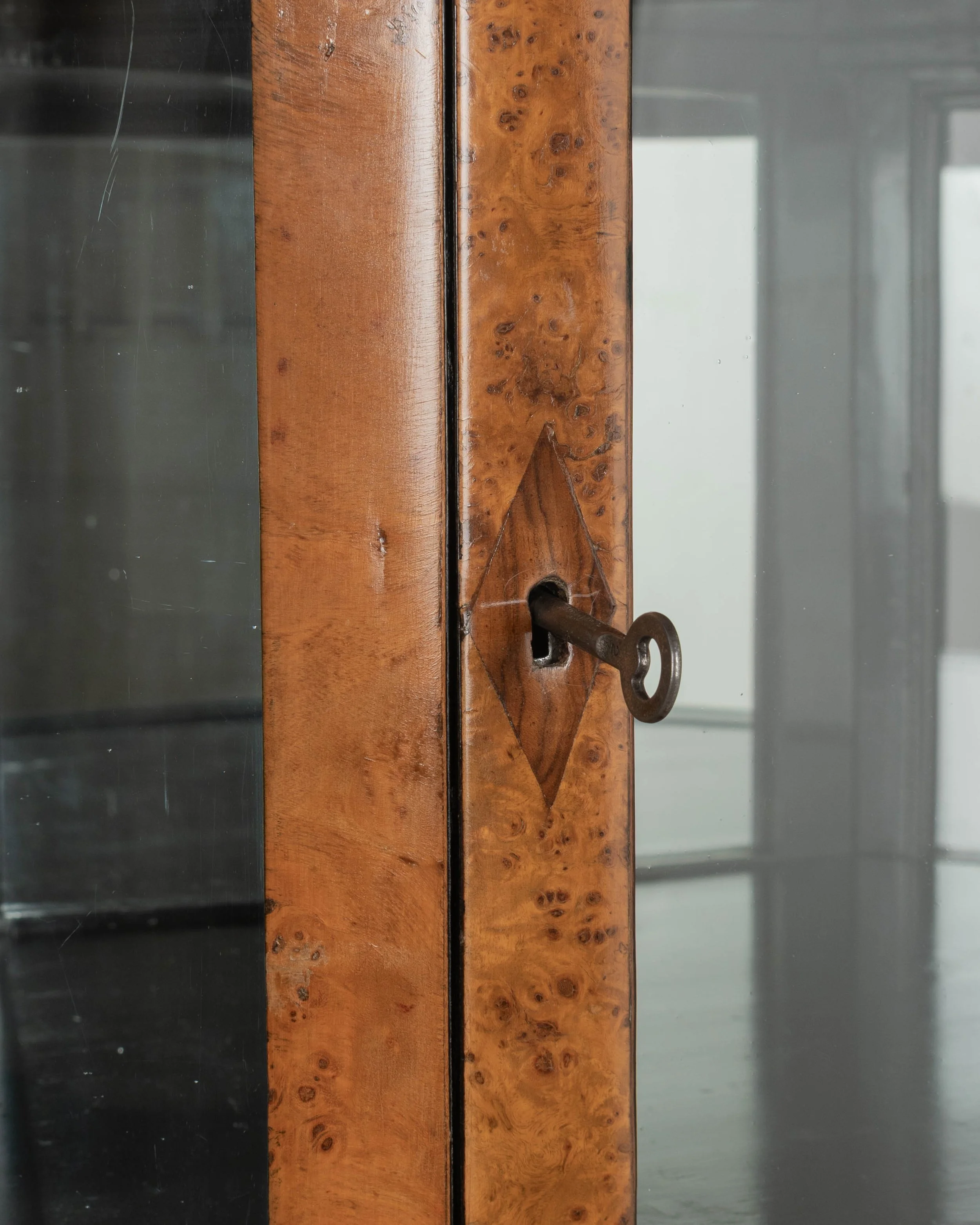 Biedermeier Hexagonal Vitrine, Elm Wood & Glass,