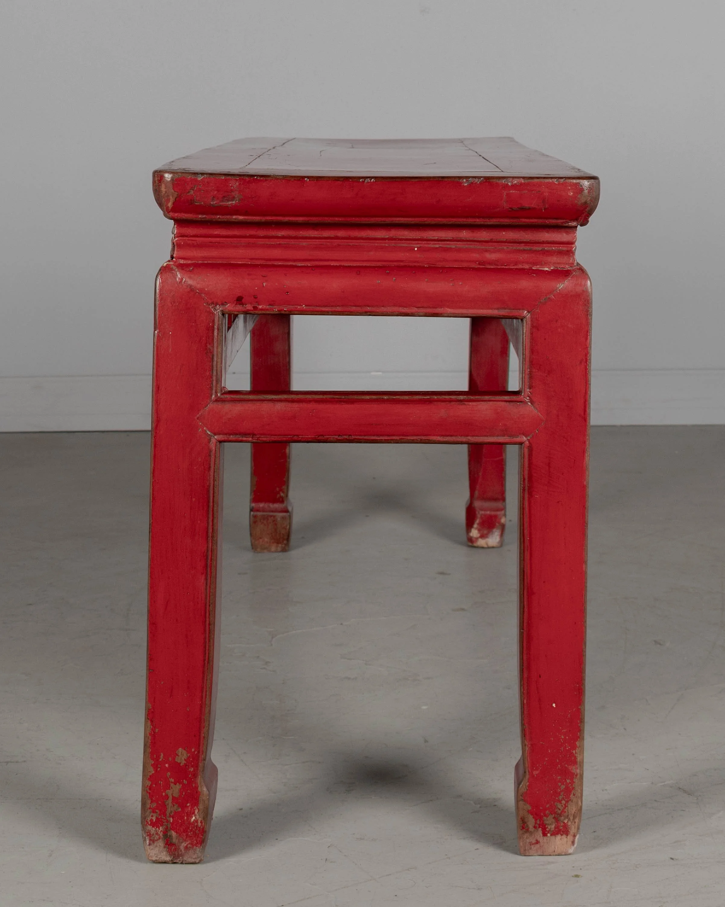 19th Century Chinese Qing Dynasty Red Lacquered Bench