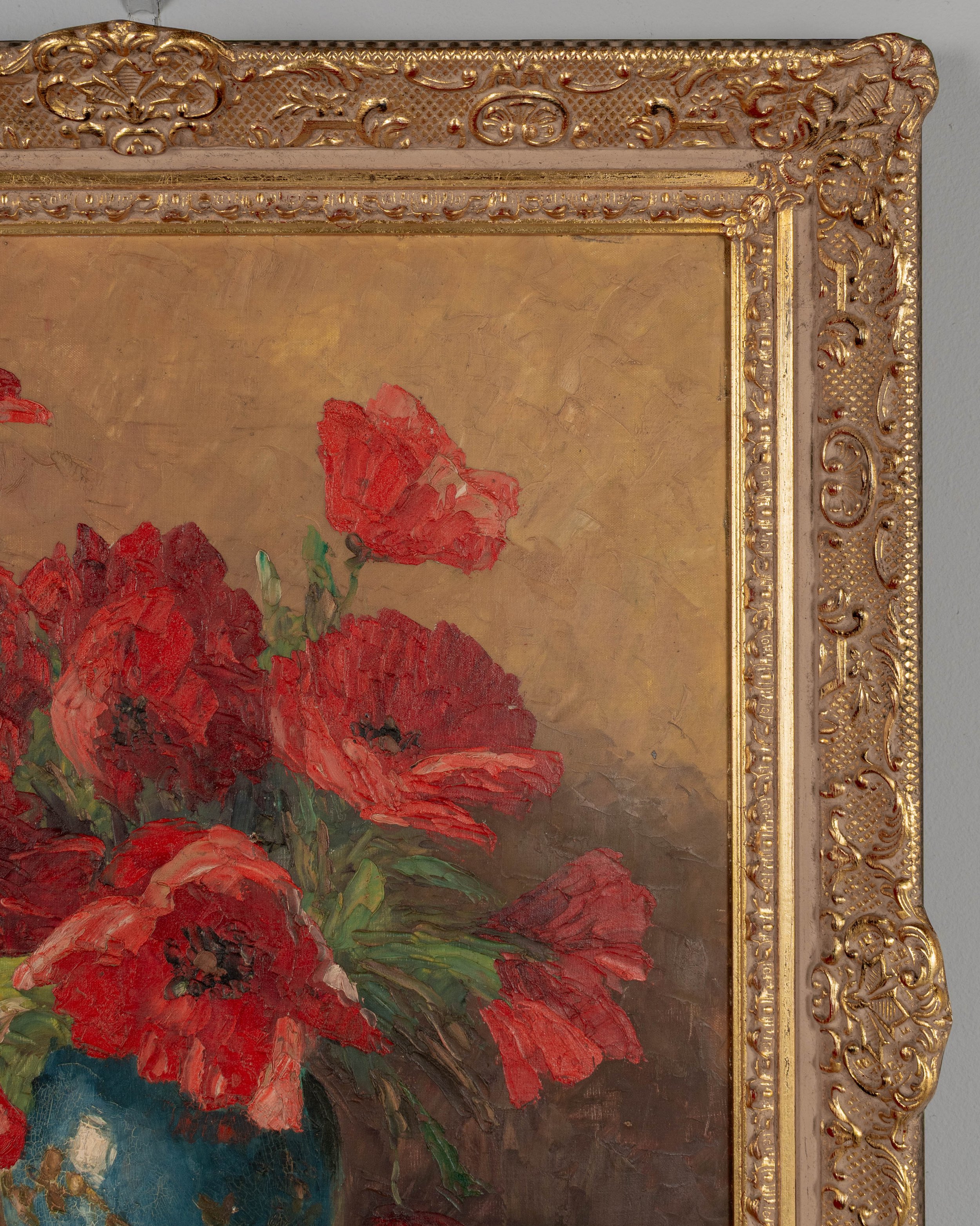 Mid-Century Floral Still Life With Poppies Painting