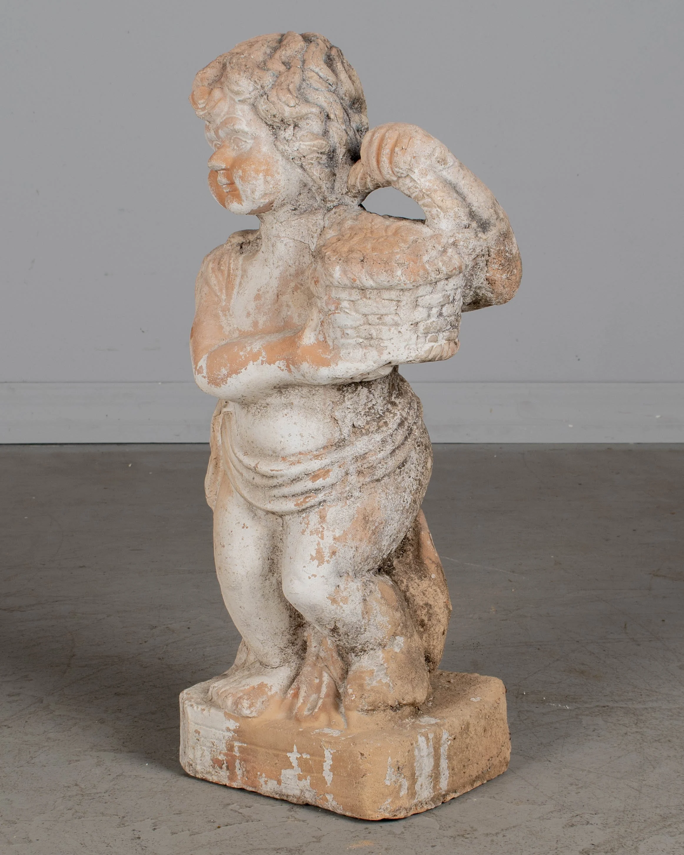 French Terracotta Garden Cherub Statue