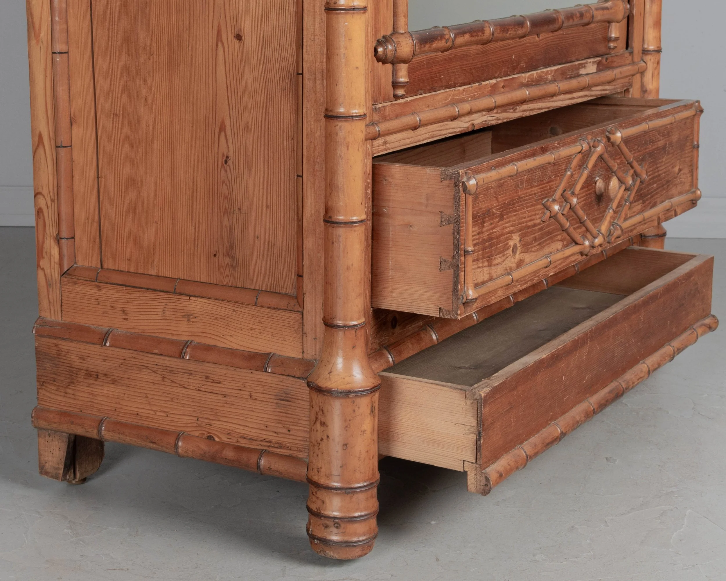 French Faux Bamboo Armoire or Wardrobe