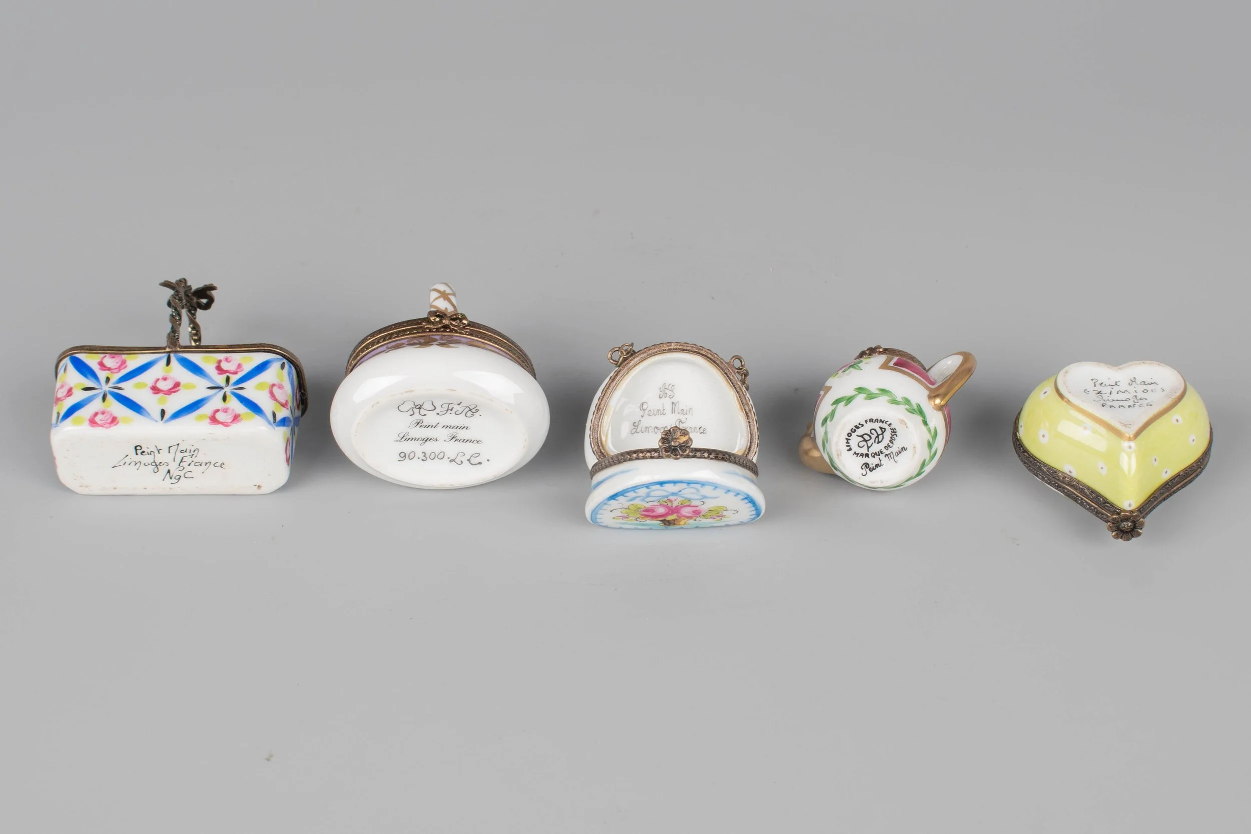 Limoges French Hand Painted Porcelain Boxes, Set of 5