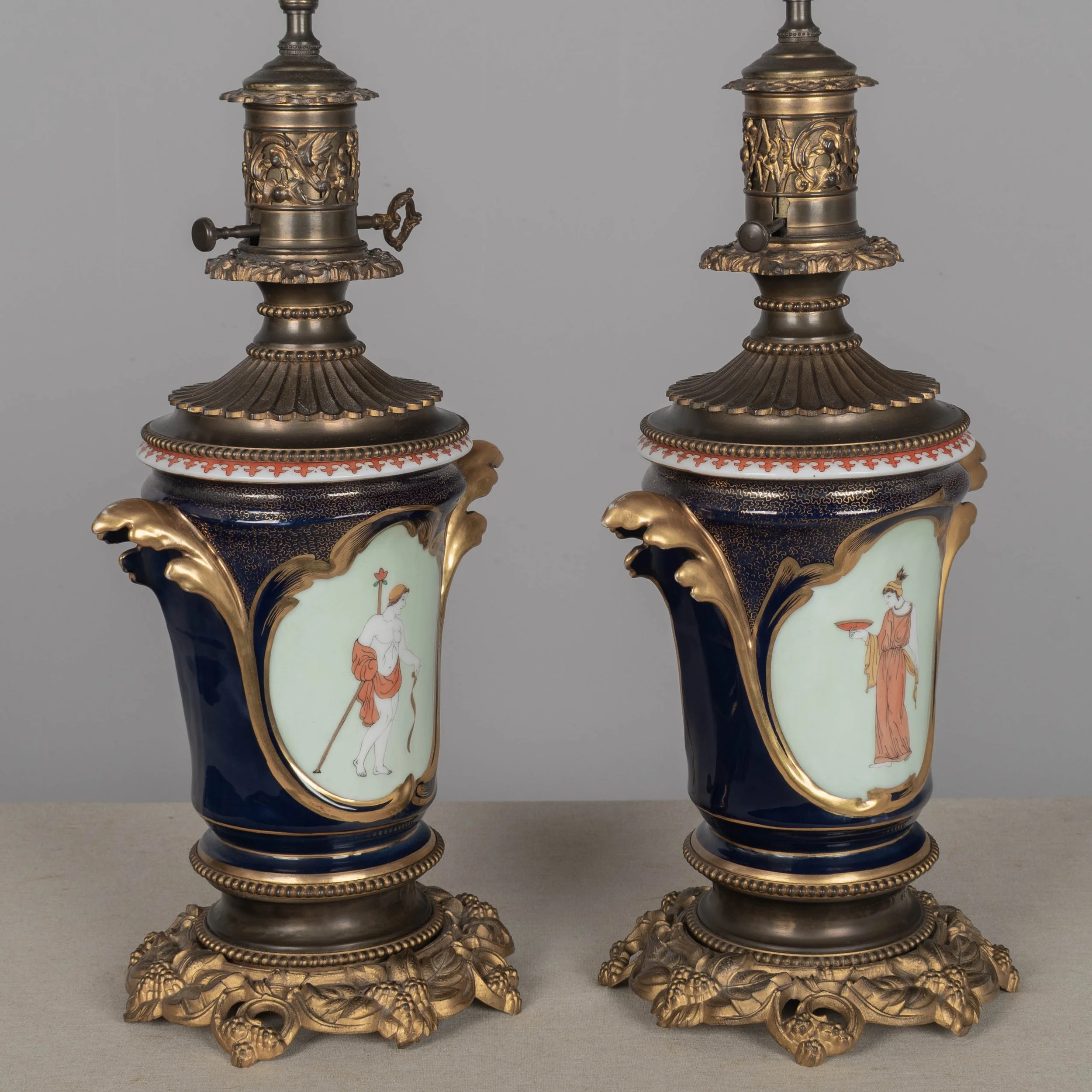 Pair of 19th Century French Vieux Paris Porcelain Lamps