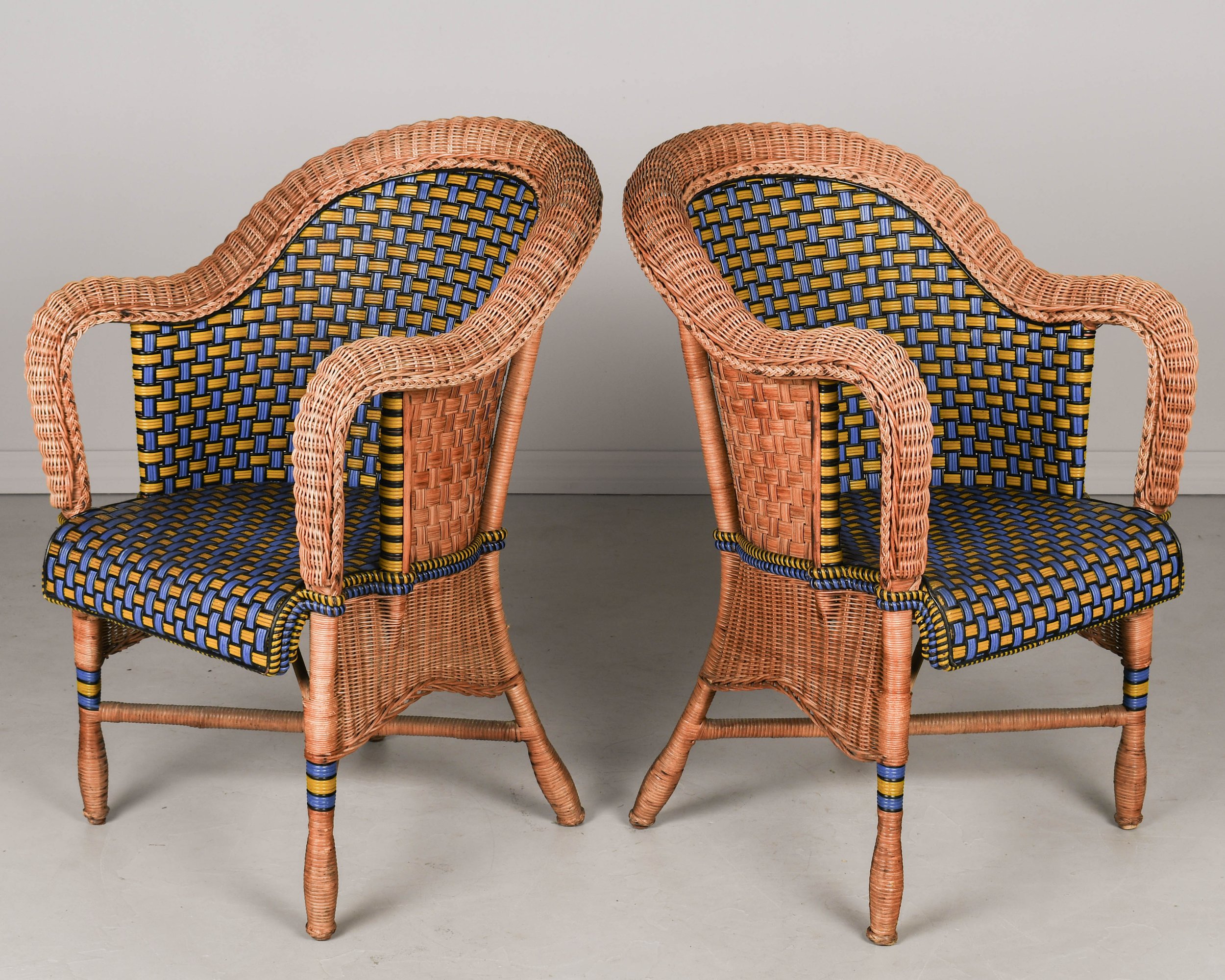 French Art Deco Rattan Patio Table and Chairs