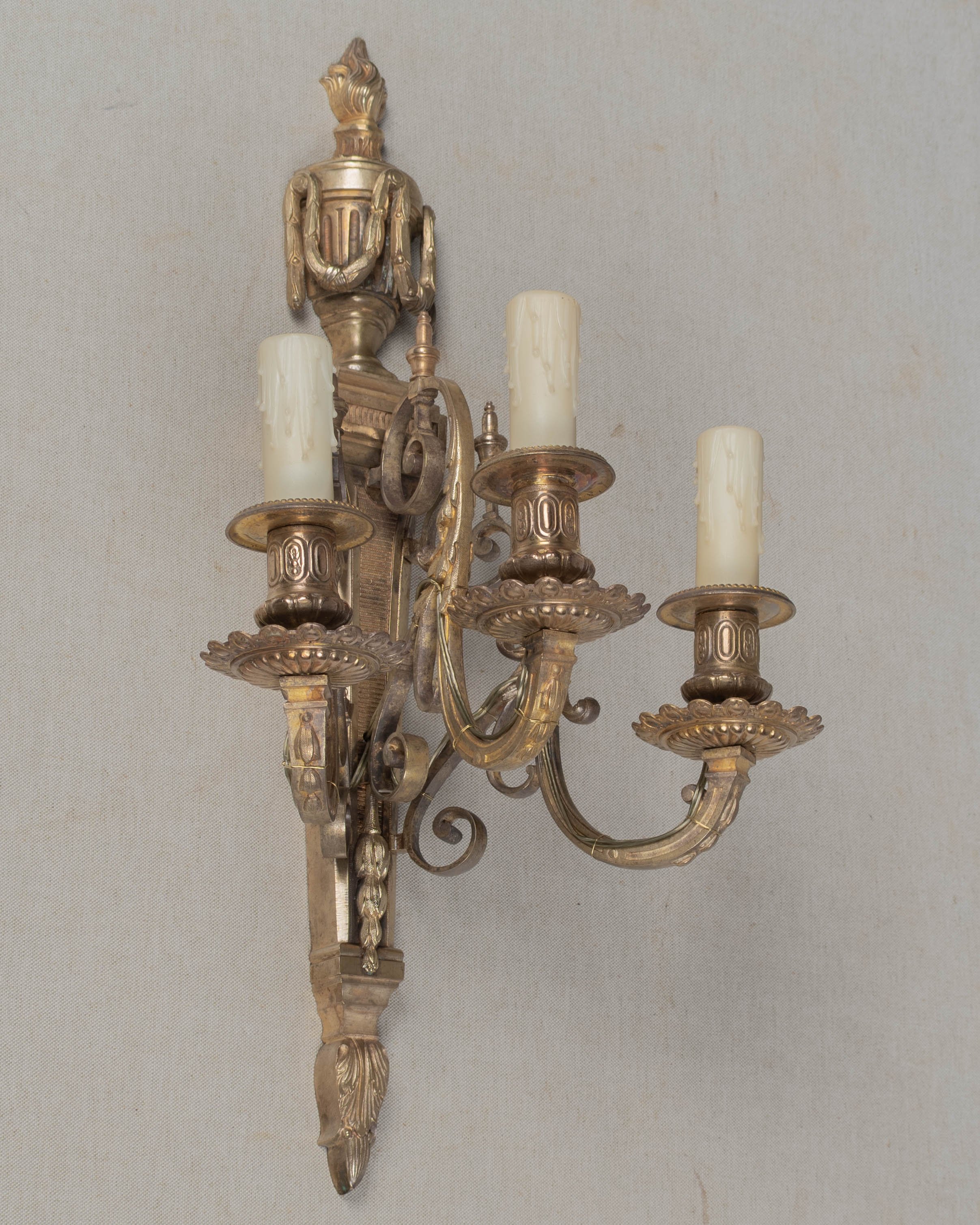 Pair of 19th Century Louis XVI Style Cast Bronze Wall Sconces