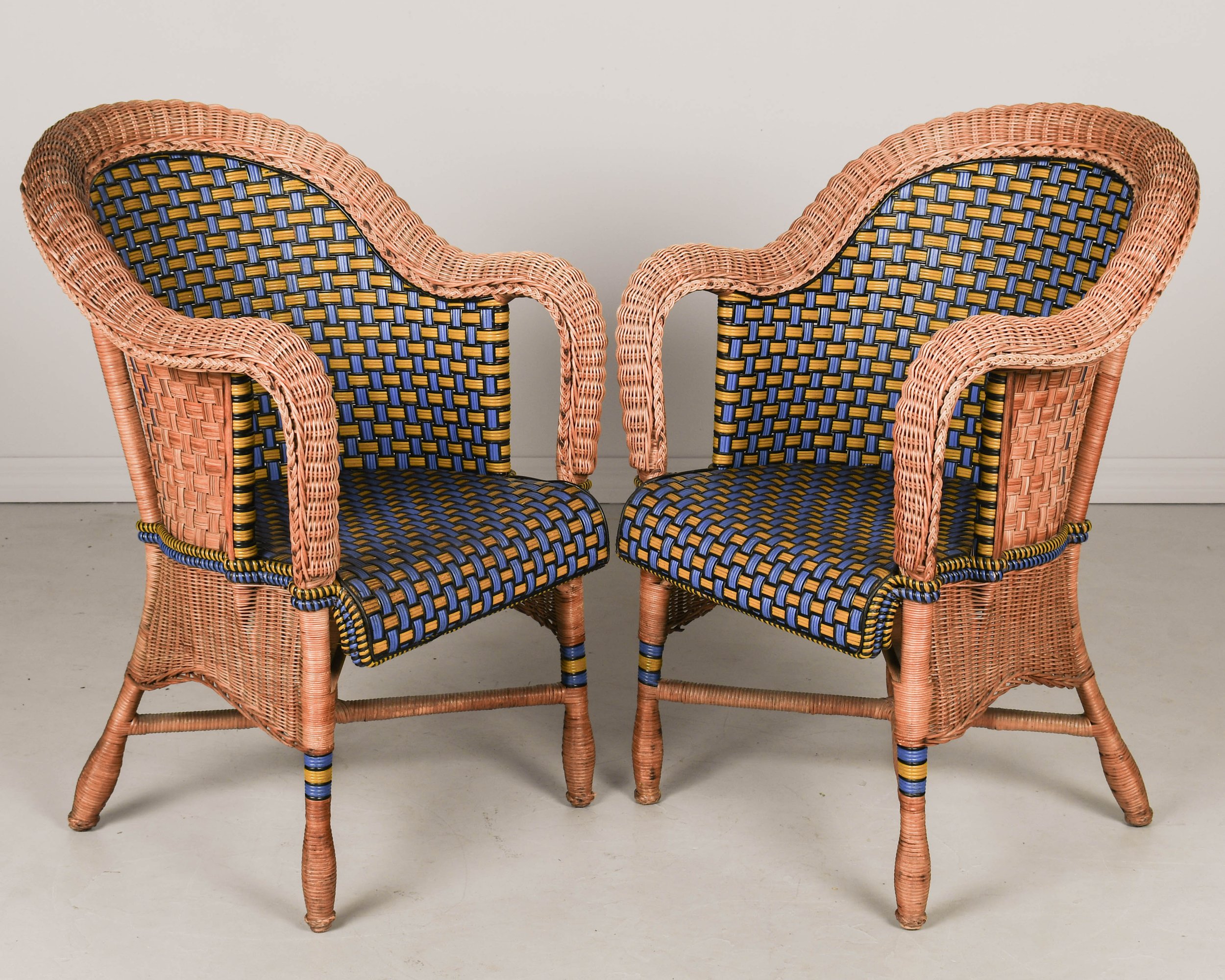 French Art Deco Rattan Patio Table and Chairs