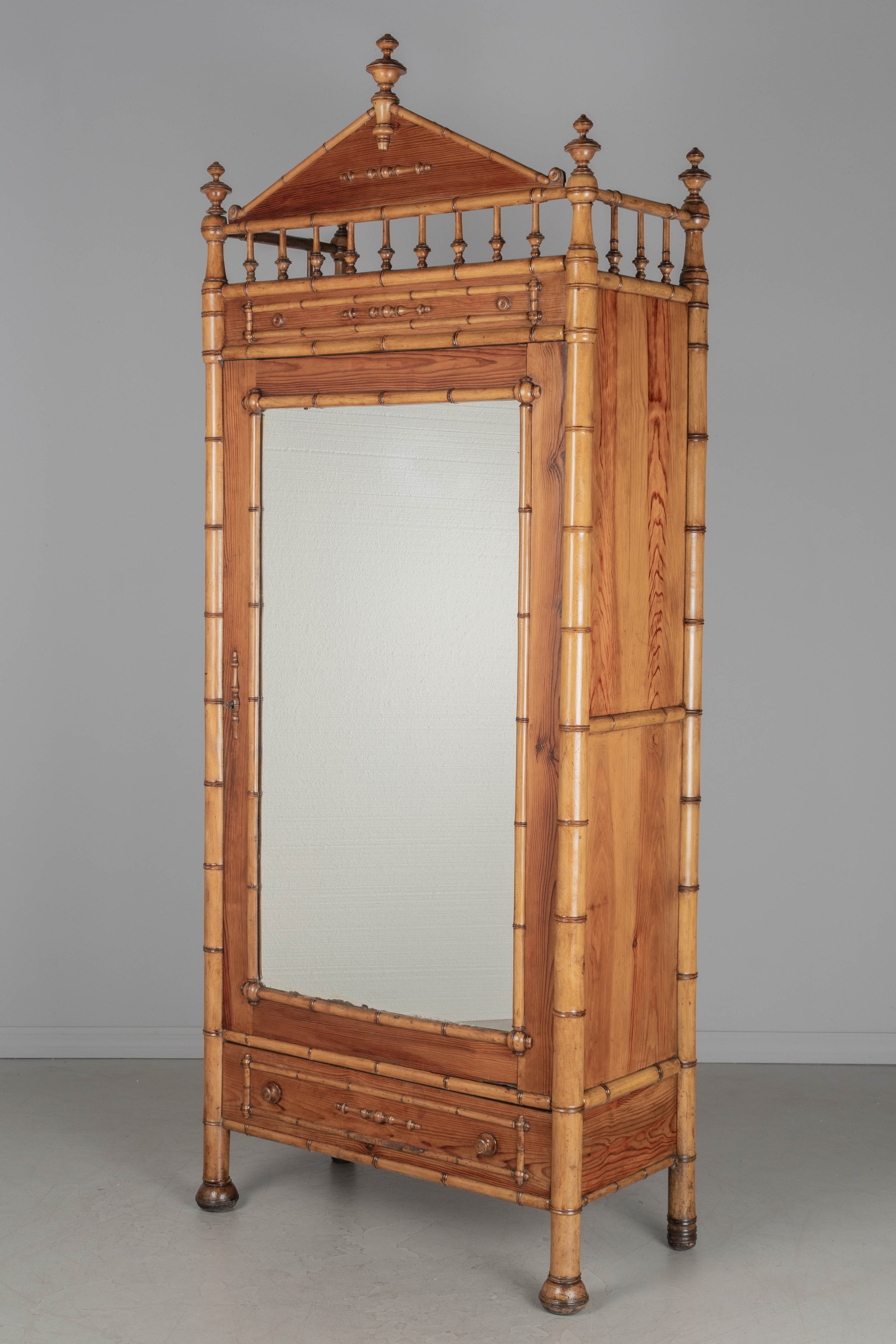 19th Century French Faux Bamboo Armoire or Wardrobe