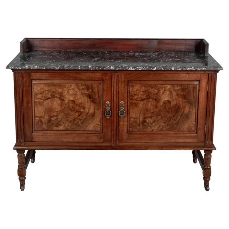 19th Century English Marble Top Walnut Sideboard by P. E. Gane