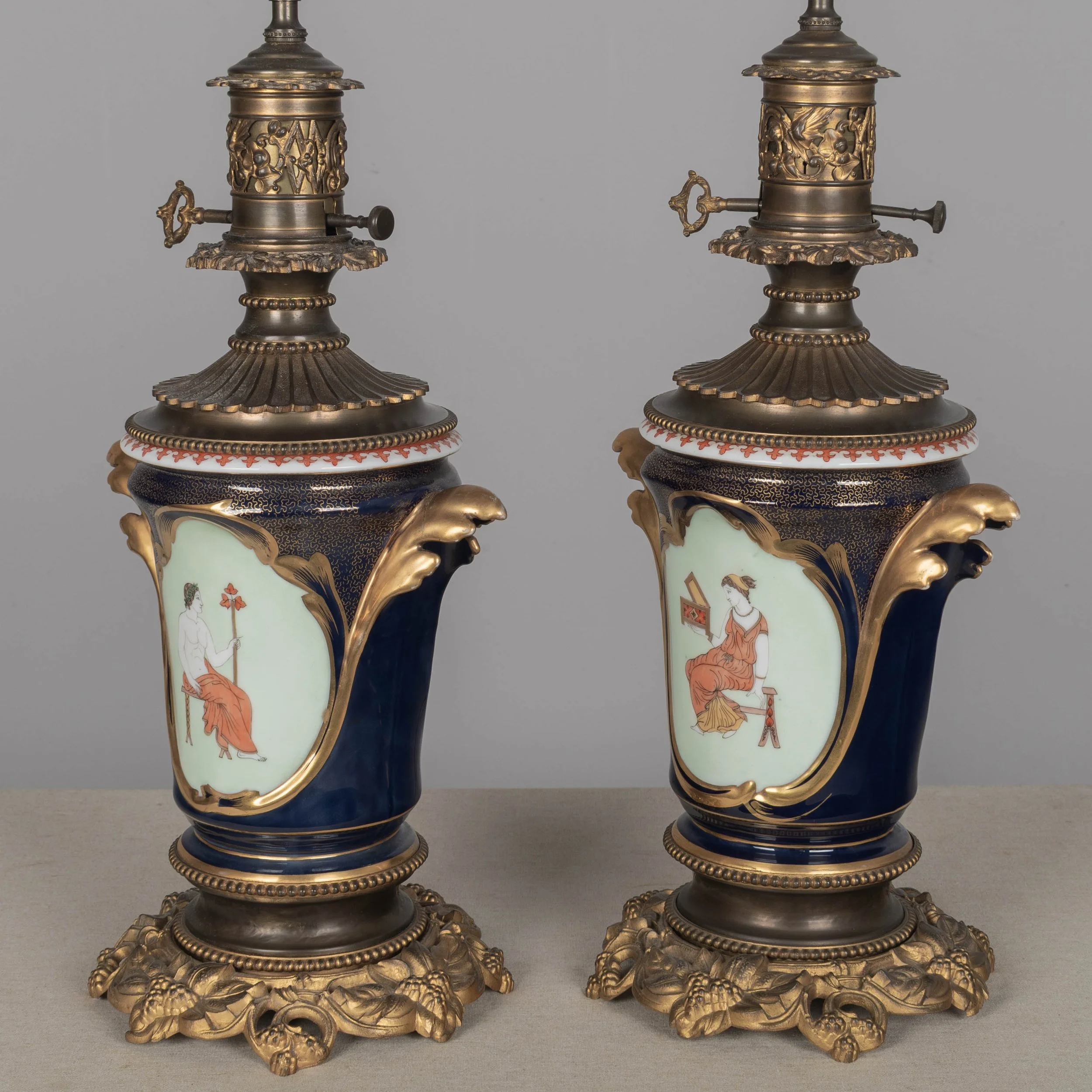 Pair of 19th Century French Vieux Paris Porcelain Lamps