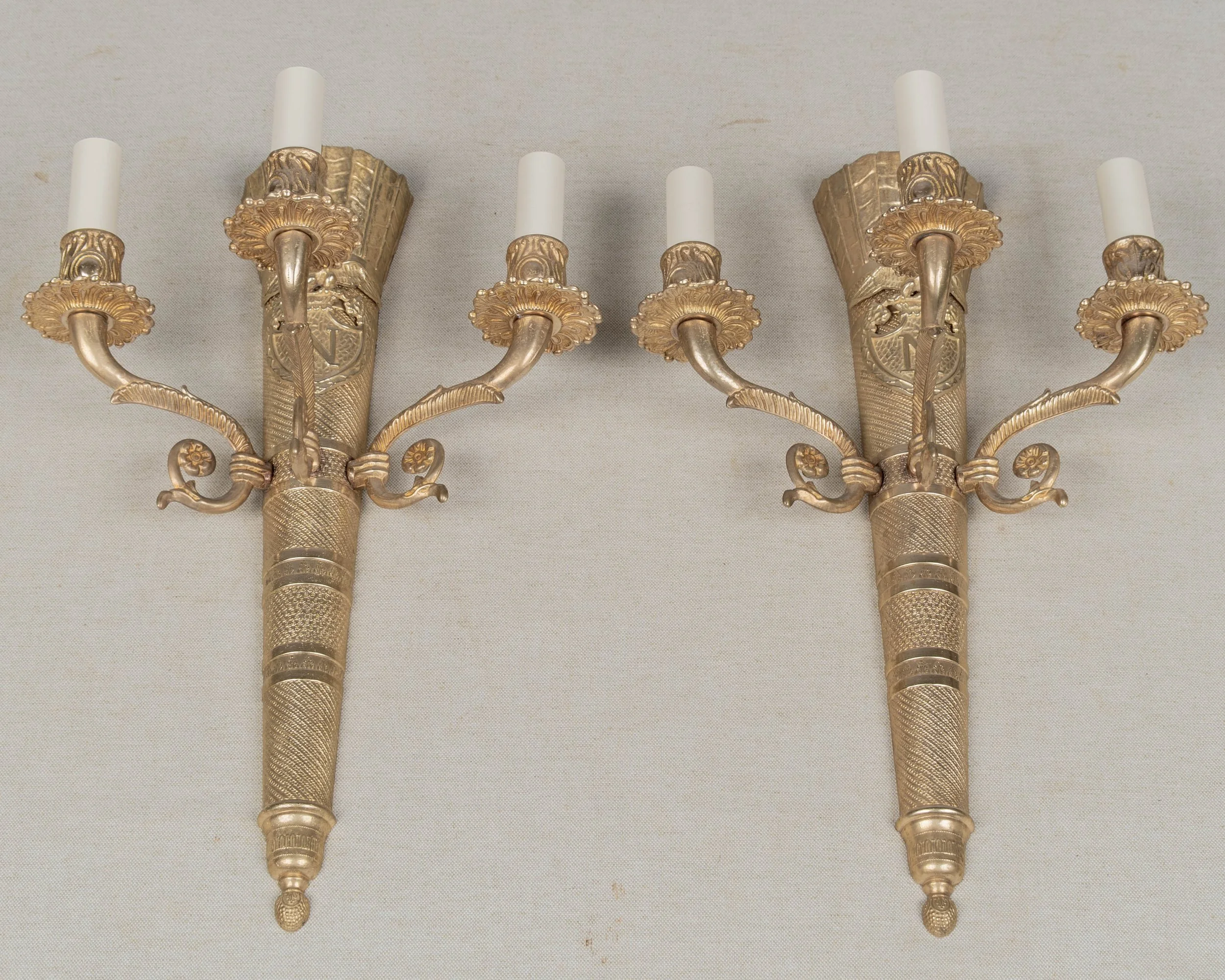 pair of early 20th Century Napoleon III style French cast bronze sconces,