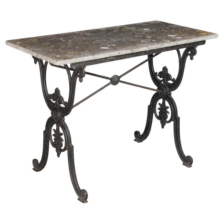 French Cast Iron Marble Top Bistro Table