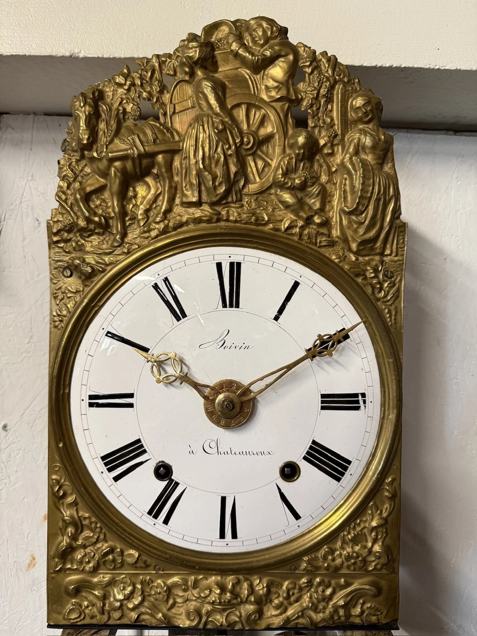 A late 19th century Morbier works for a tall case clock from Boivin at Chateauroux.