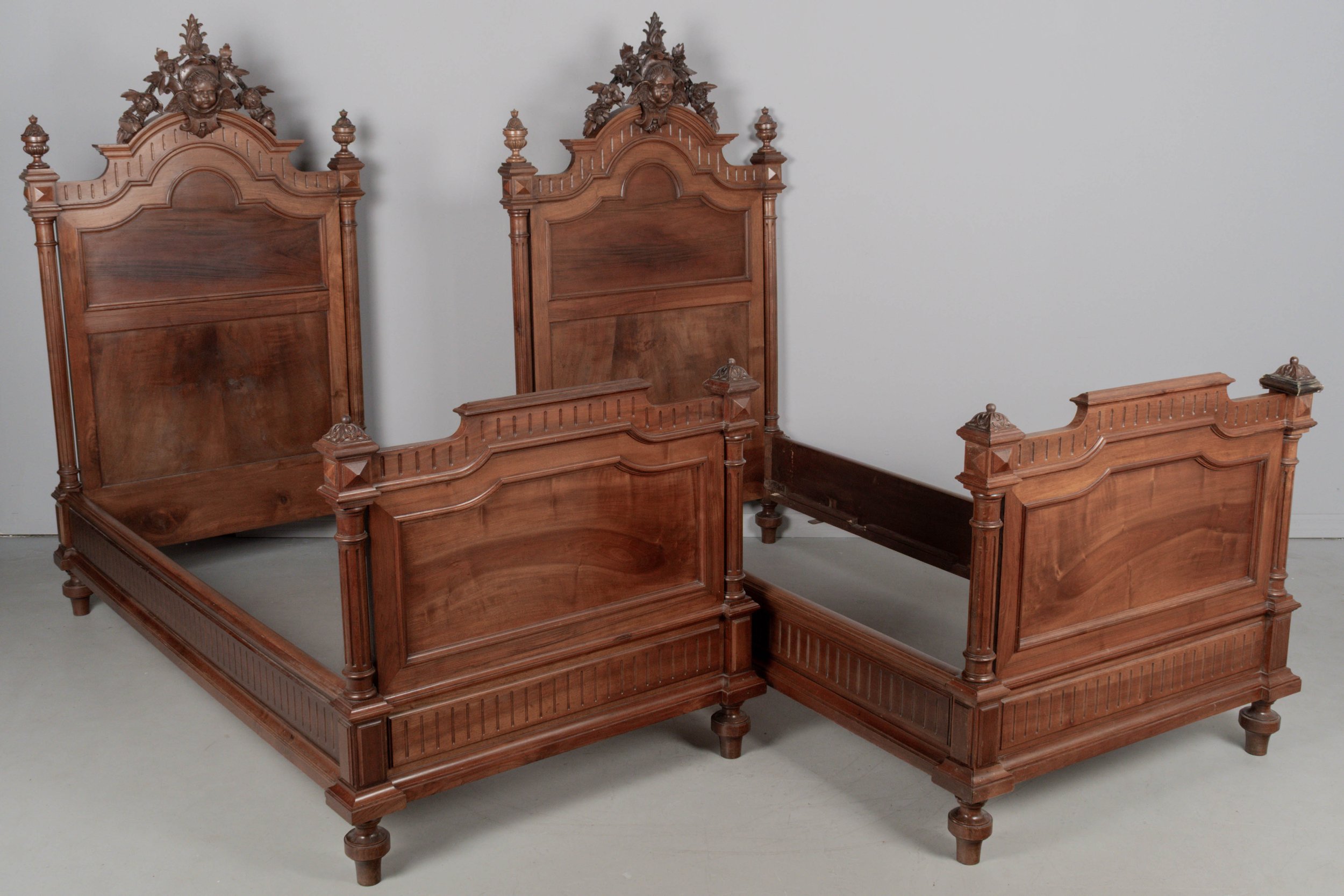 Pair of Italian Walnut Twin Bed Frames