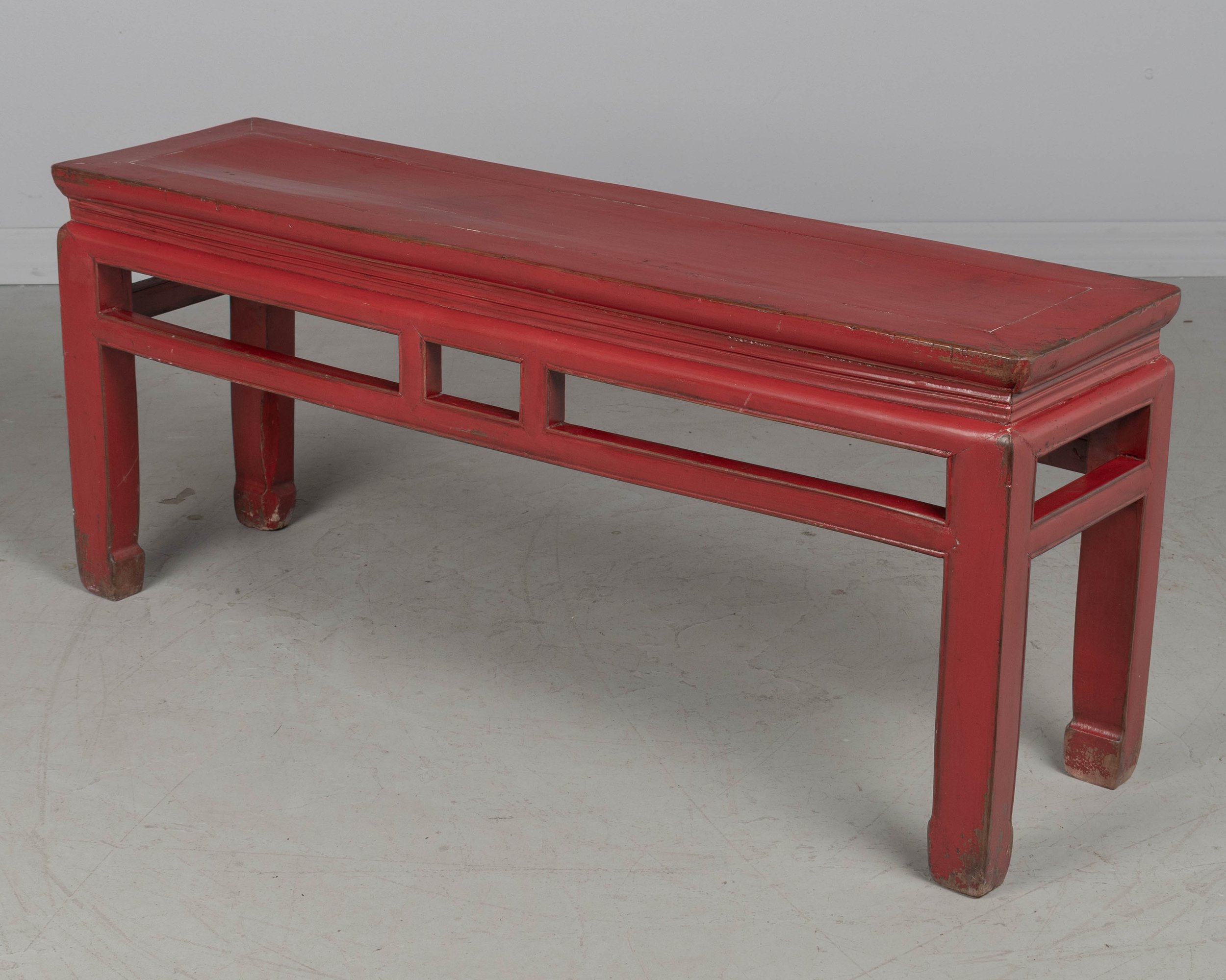 19th Century Chinese Qing Dynasty Red Lacquered Bench