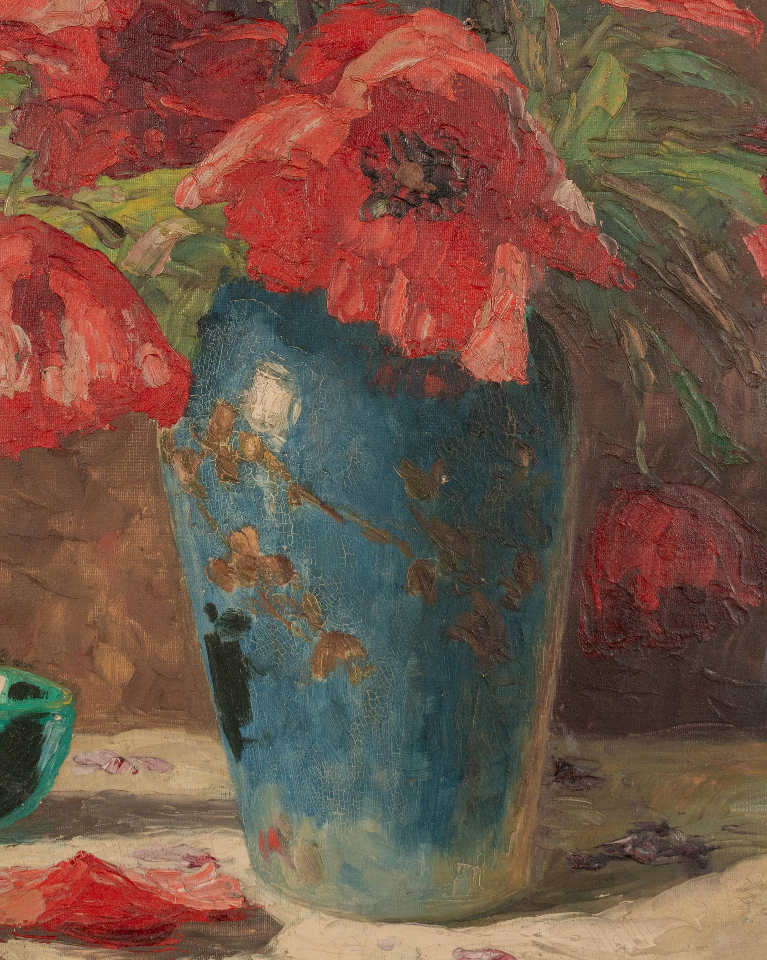 Mid-Century Floral Still Life With Poppies Painting