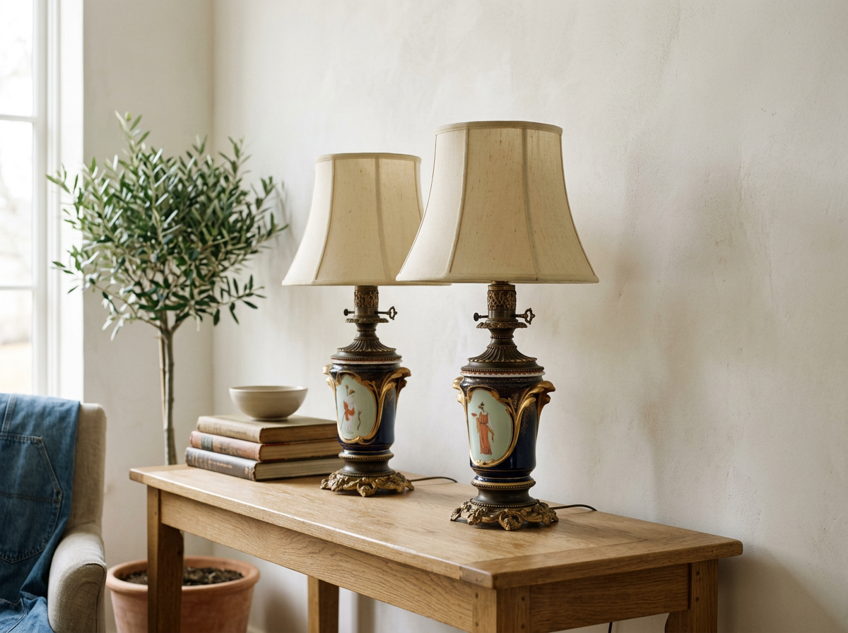 Pair of 19th Century French Vieux Paris Porcelain Lamps