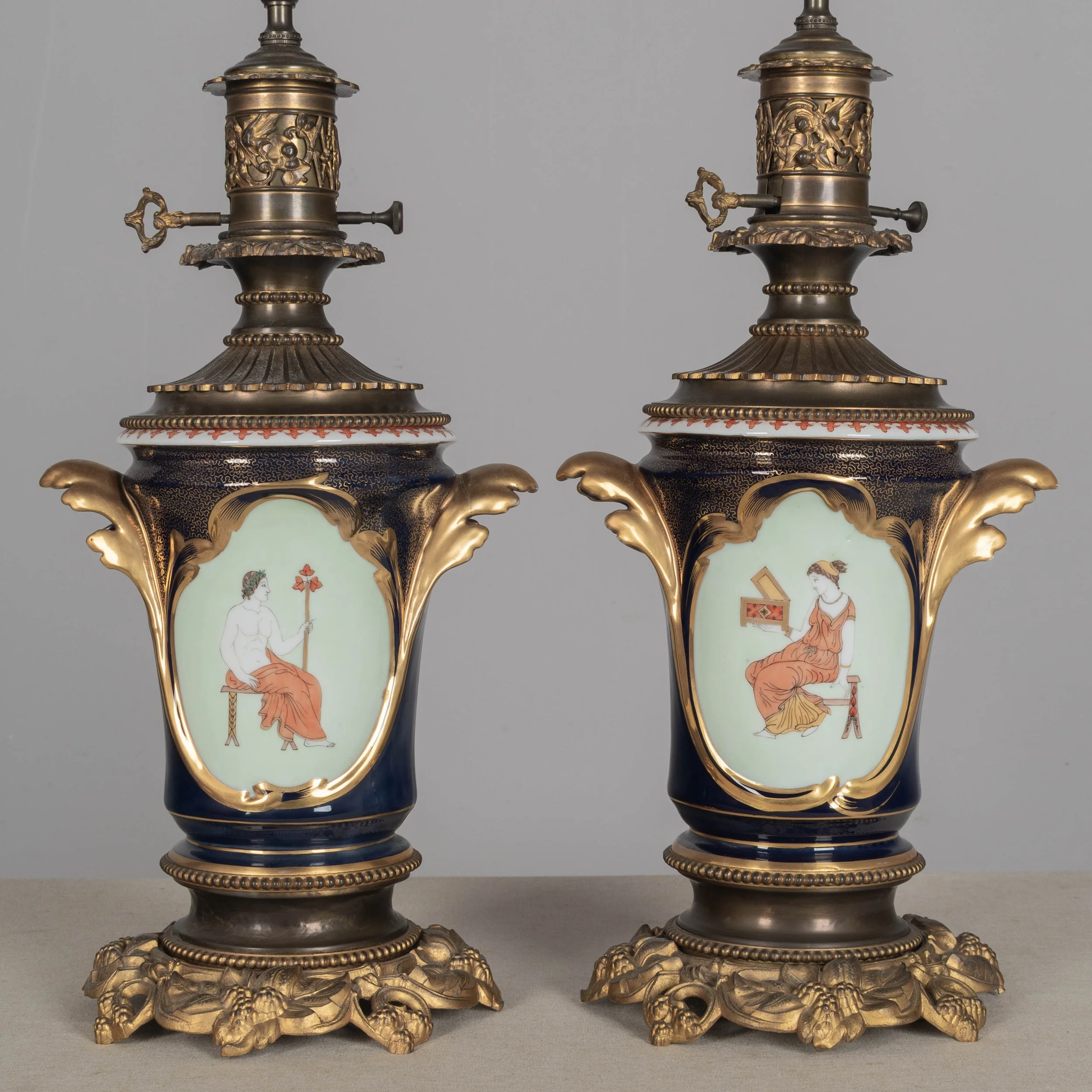 Pair of 19th Century French Vieux Paris Porcelain Lamps