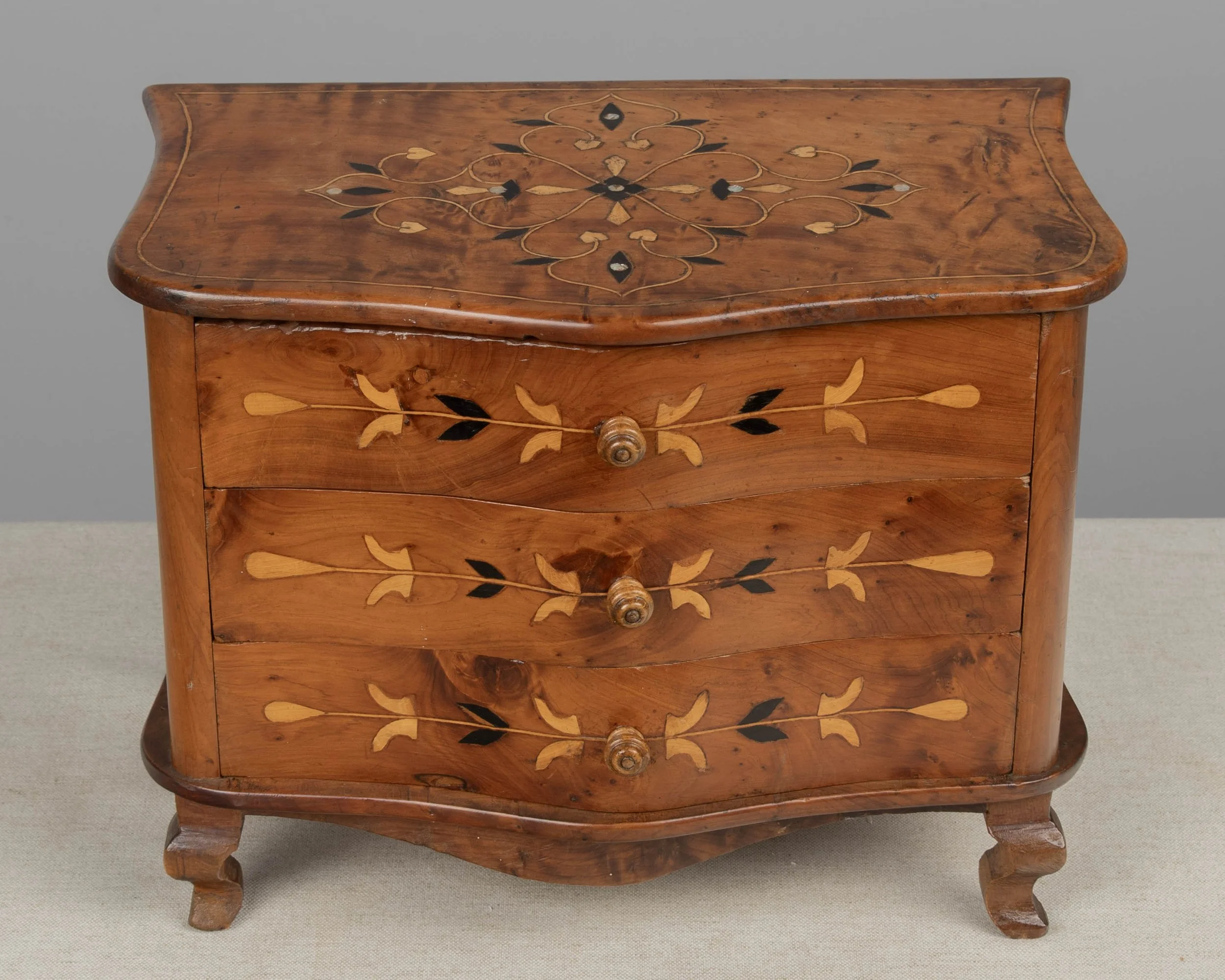 French Louis XV Miniature Commode, Solid Cherry with Inlay,