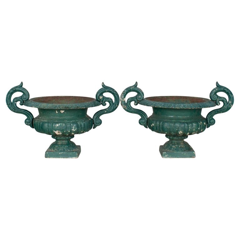 Pair of 19th Century French Small Cast Iron Urns
