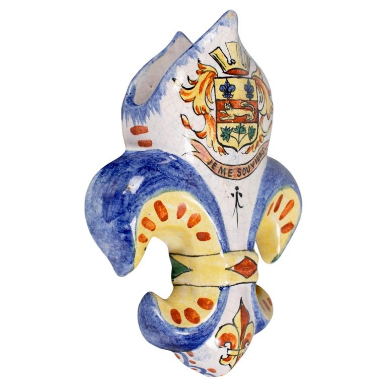 19th Century French Faience Fleur de Lis Wall Pocket