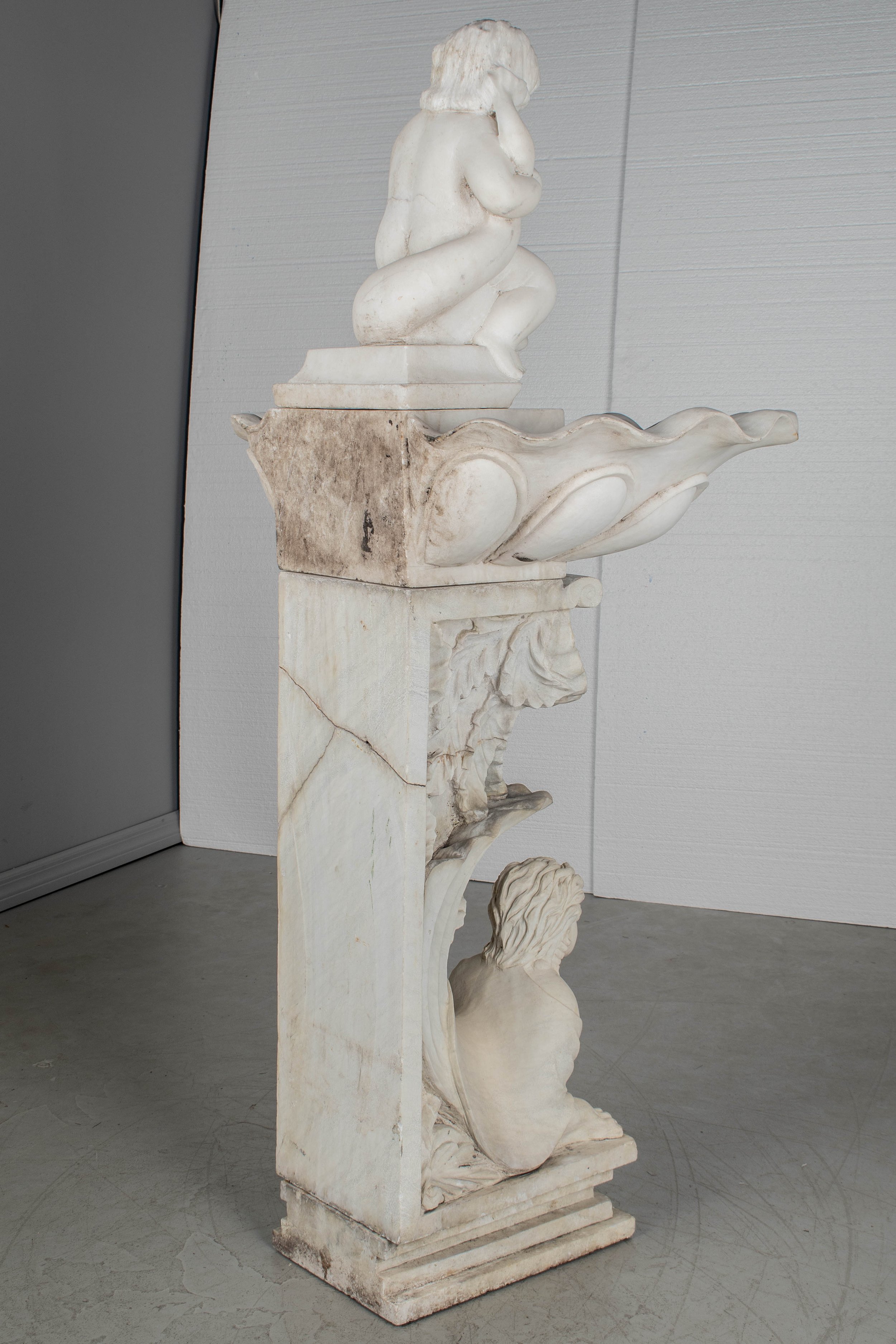 Italian White Marble Birdbath or Garden Sculpture
