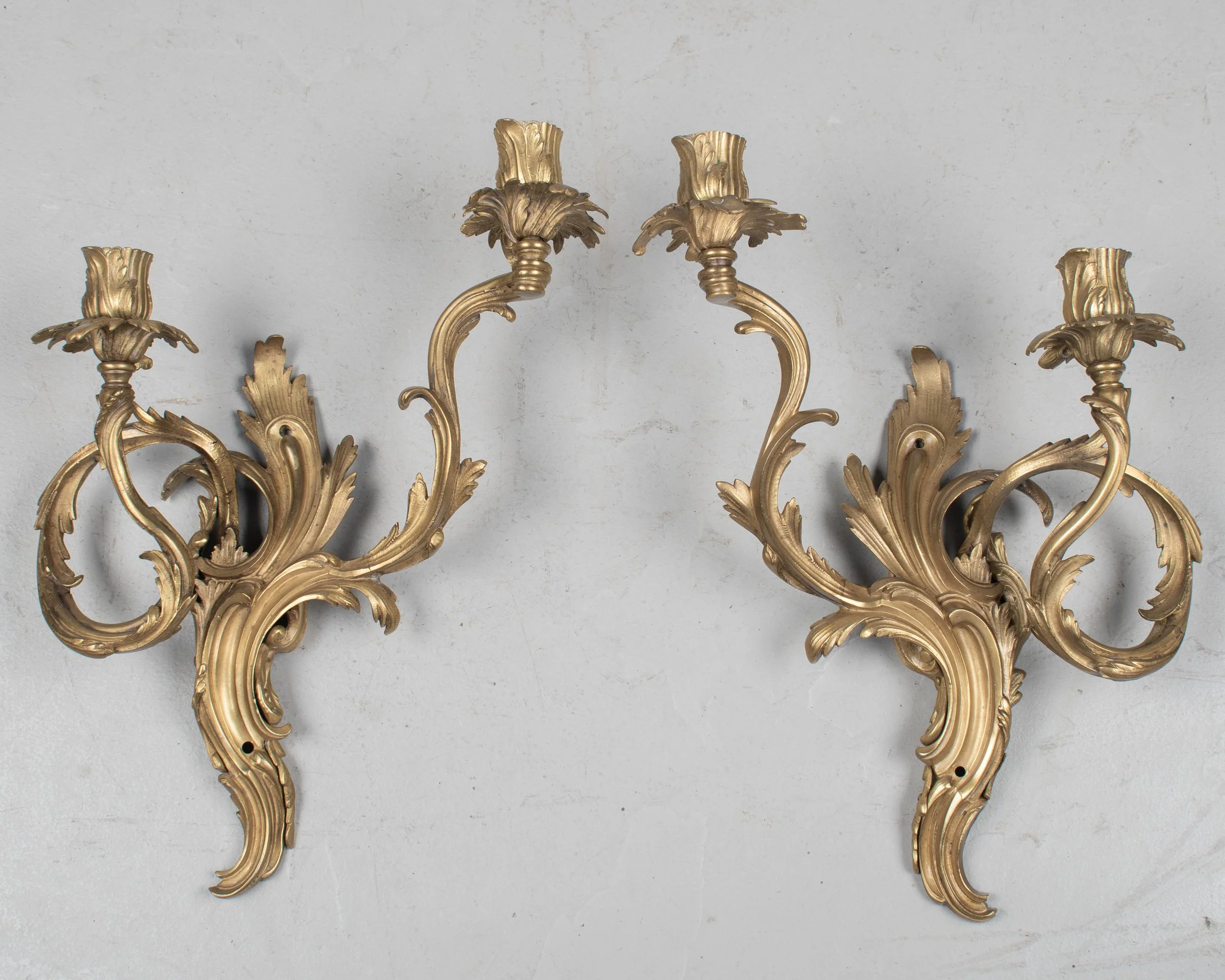 Pair of Louis XV Style French Bronze Candle Sconces