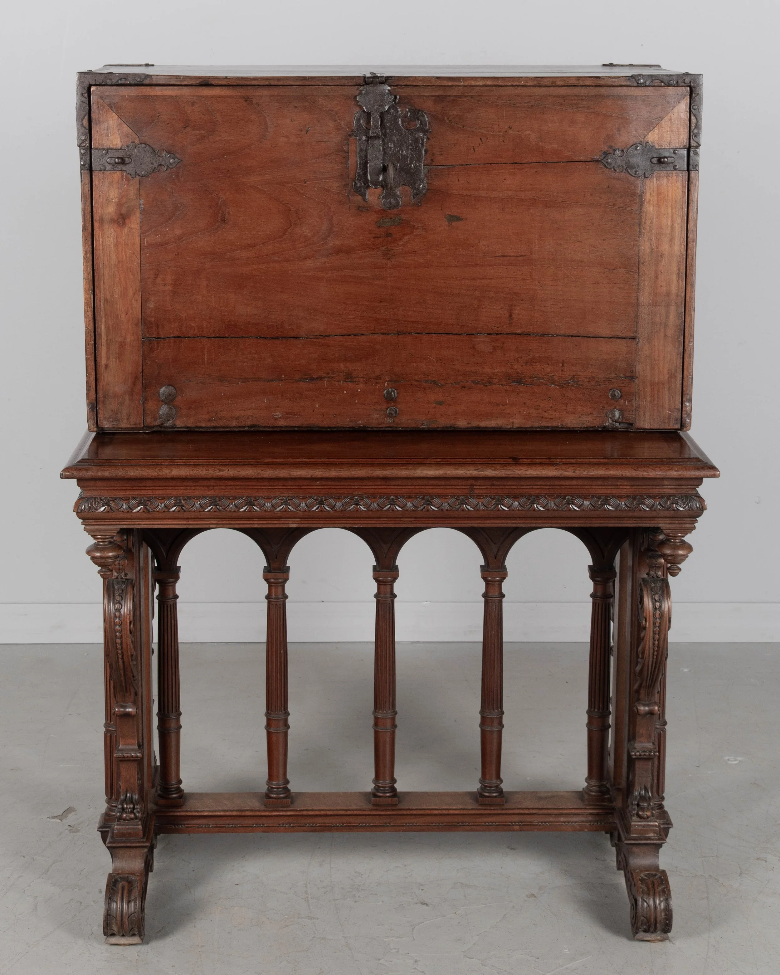An early 19th century Spanish vargueno, or portable desk, made of hand-planed solid walnut