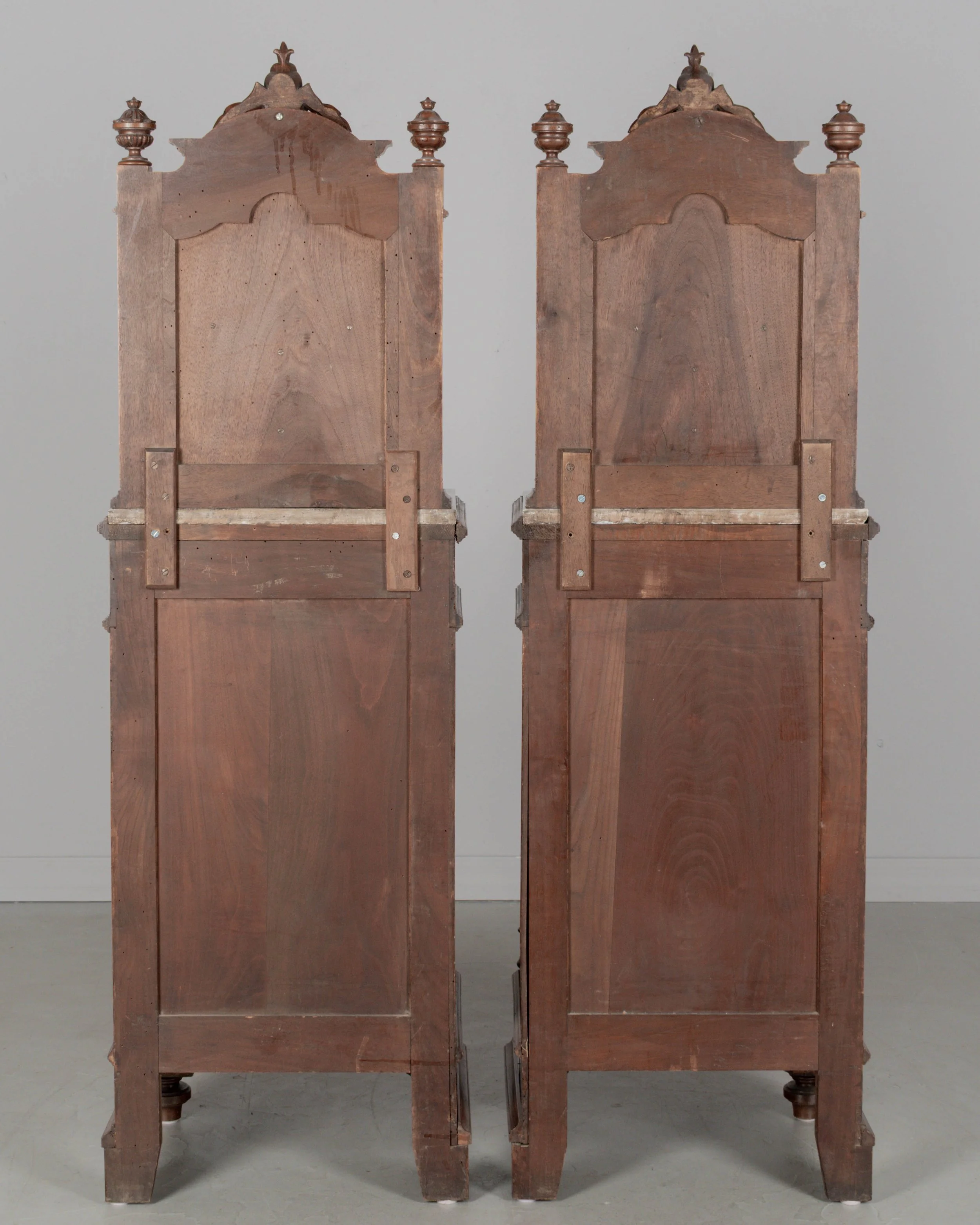 Pair of Italian Walnut Marble Top Nightstands