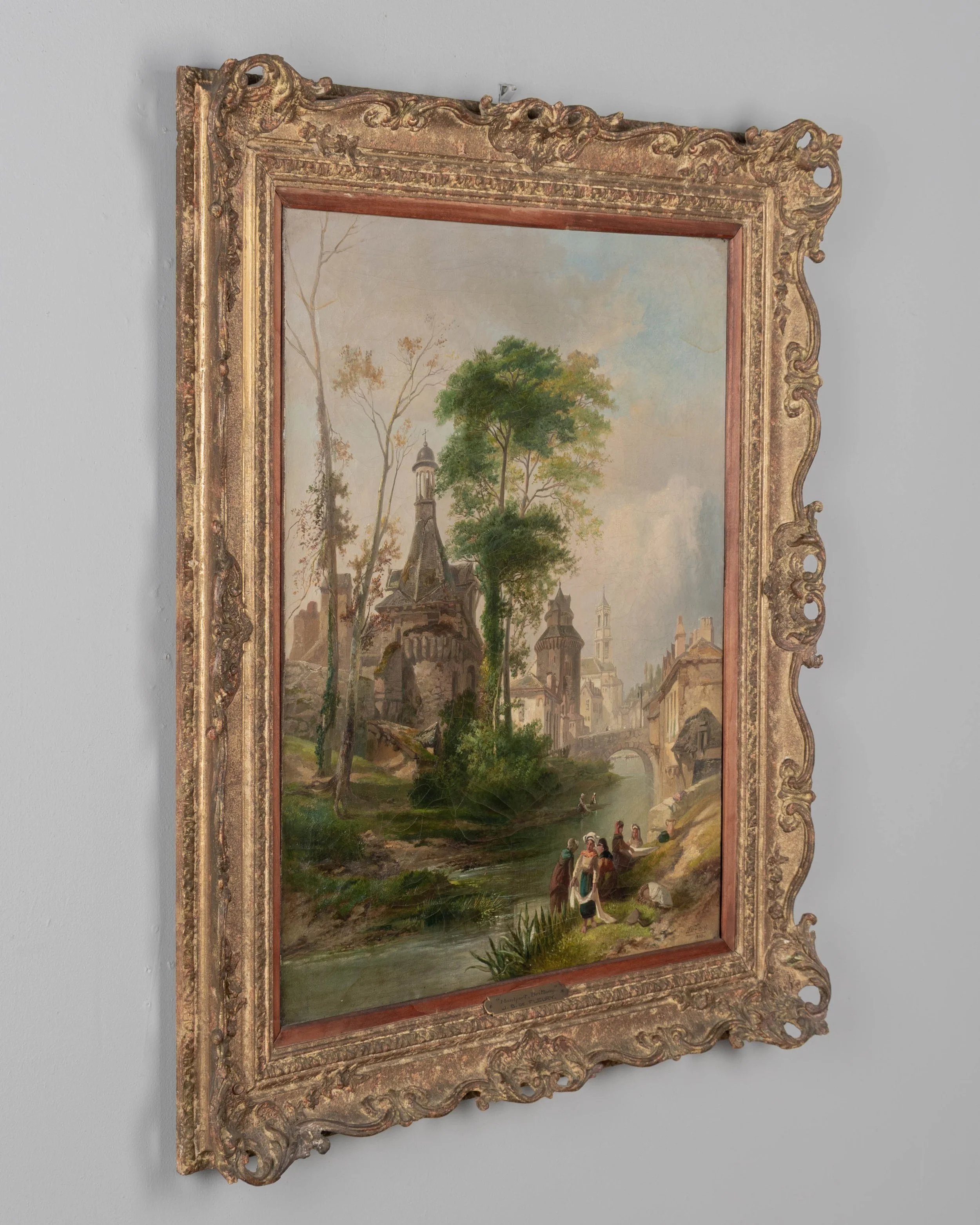 19th Century Painting by James Vivien de Fleury "Montfort, Brittany"