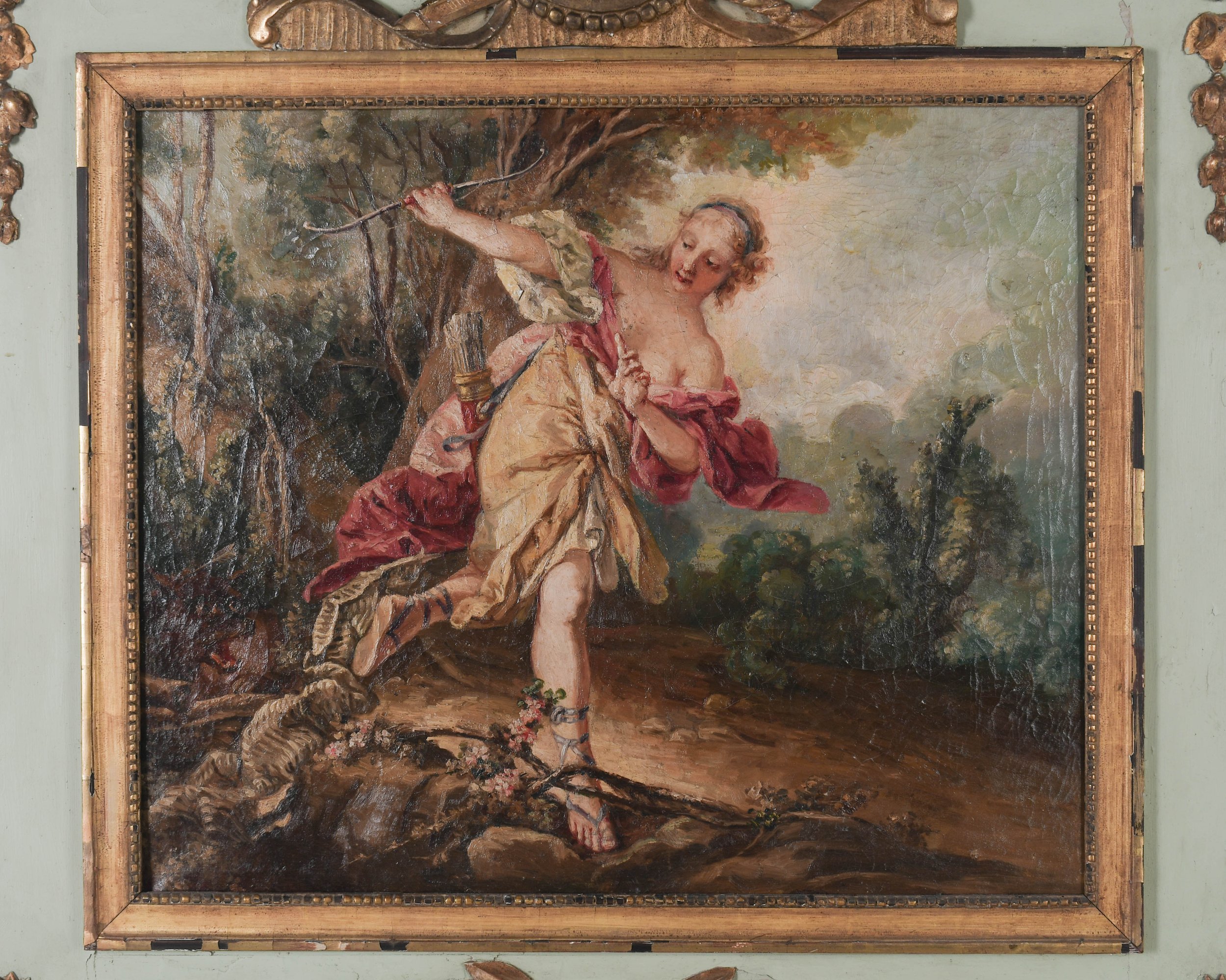 19th Century French Trumeau Mirror with Painting