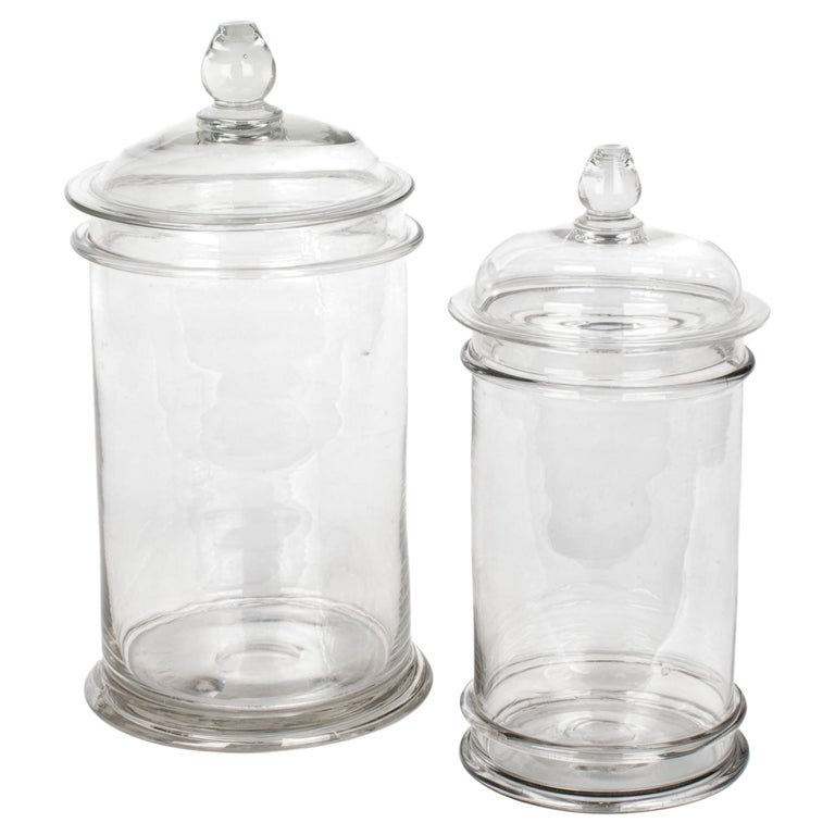 Set of 2 French Hand-Blown Glass Apothecary Jars, Mid-Century