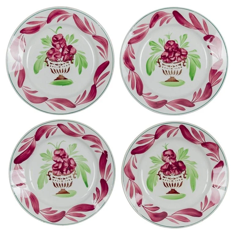 19th Century French Plates, Hand-Painted Set of 4