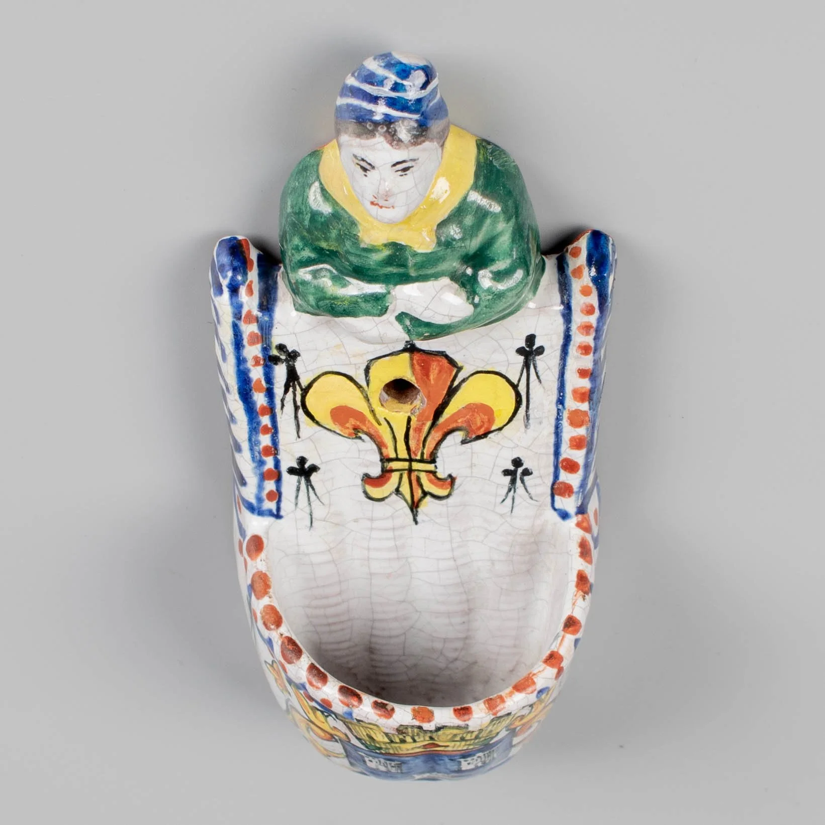 19th Century French Faience Bénitier, or Wall Pocket, Hand-Painted