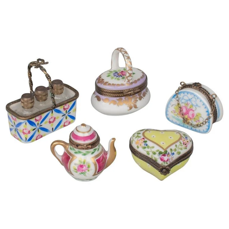 Limoges French Hand Painted Porcelain Boxes, Set of 5