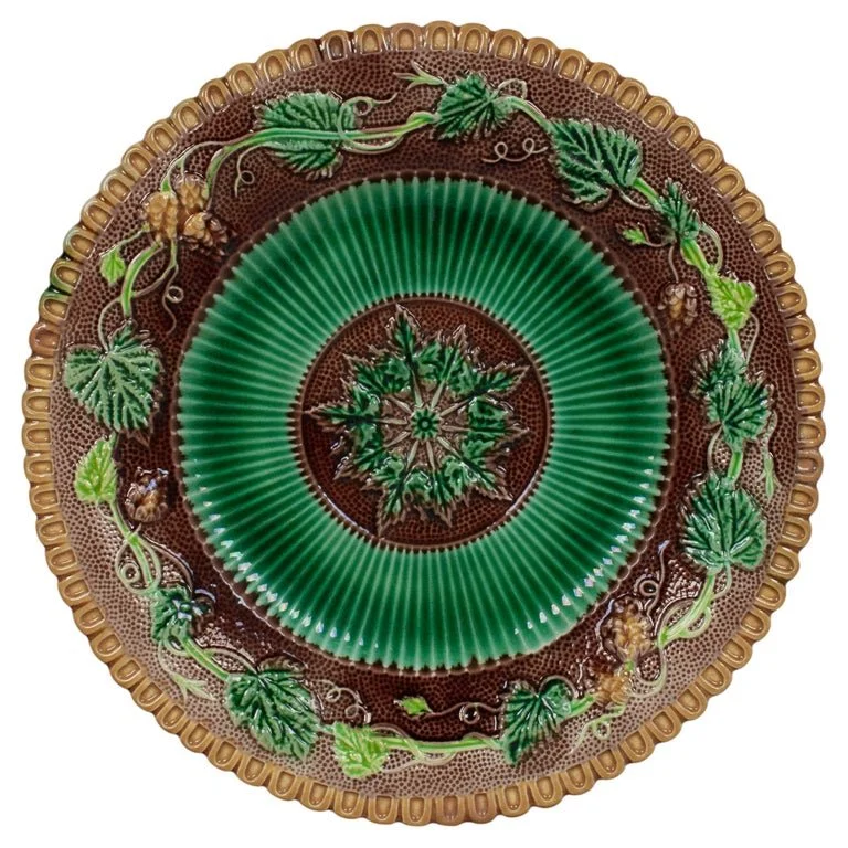 George Jones Majolica Plate, Grapevine Pattern, English, Circa 1865