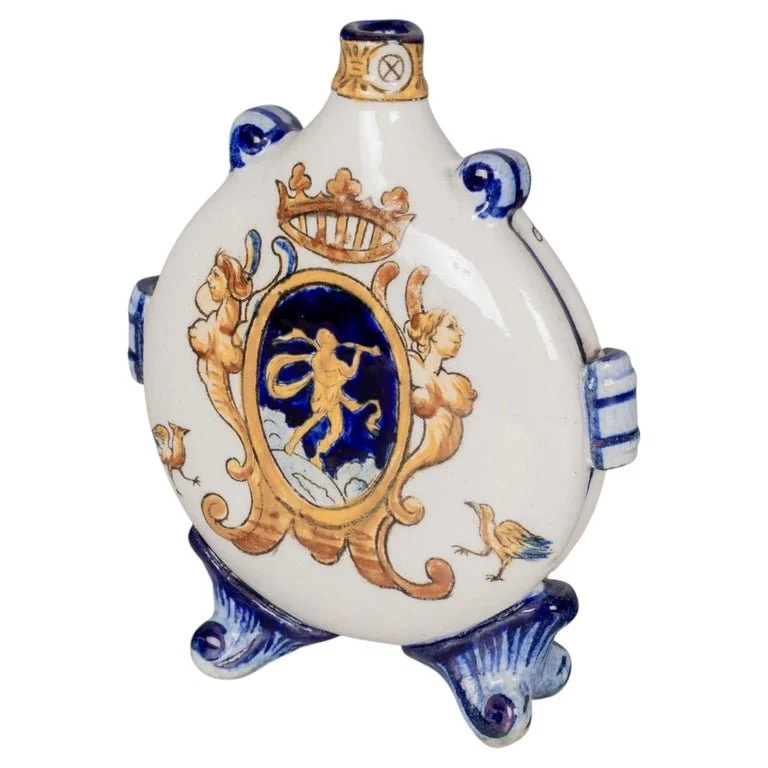 19th Century French Gien Faience Miniature Moon Flask