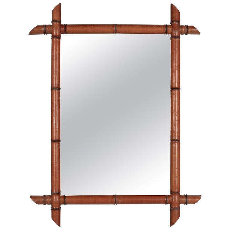 French Faux Bamboo Cherry Wood Mirror