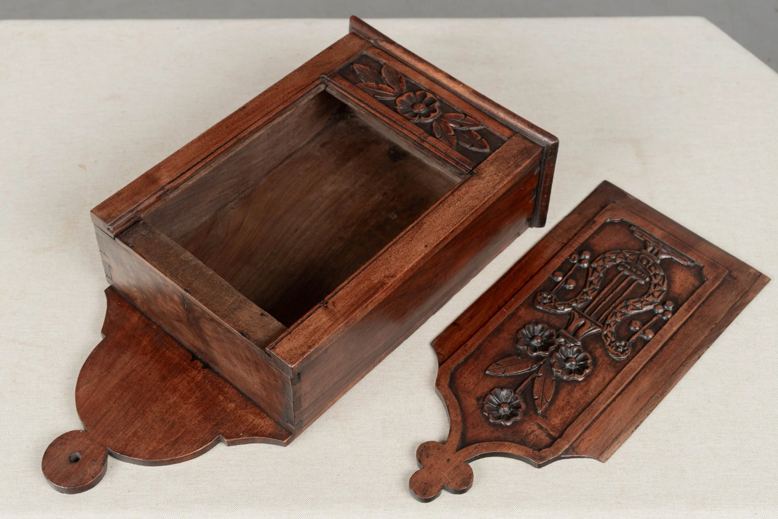 19th Century French Fariniere Box, Hand-Carved Walnut, Circa 1850