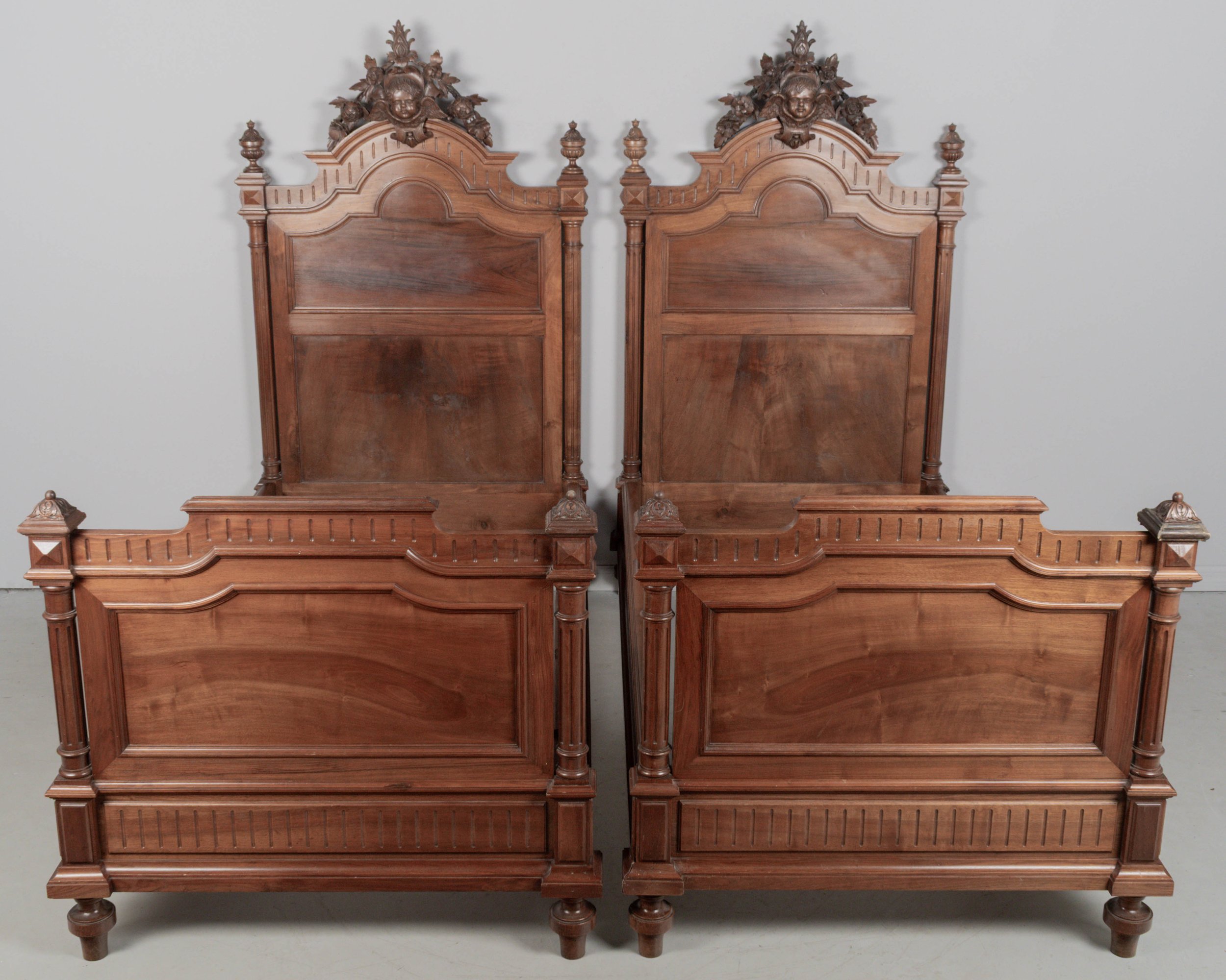 Pair of Italian Walnut Twin Bed Frames