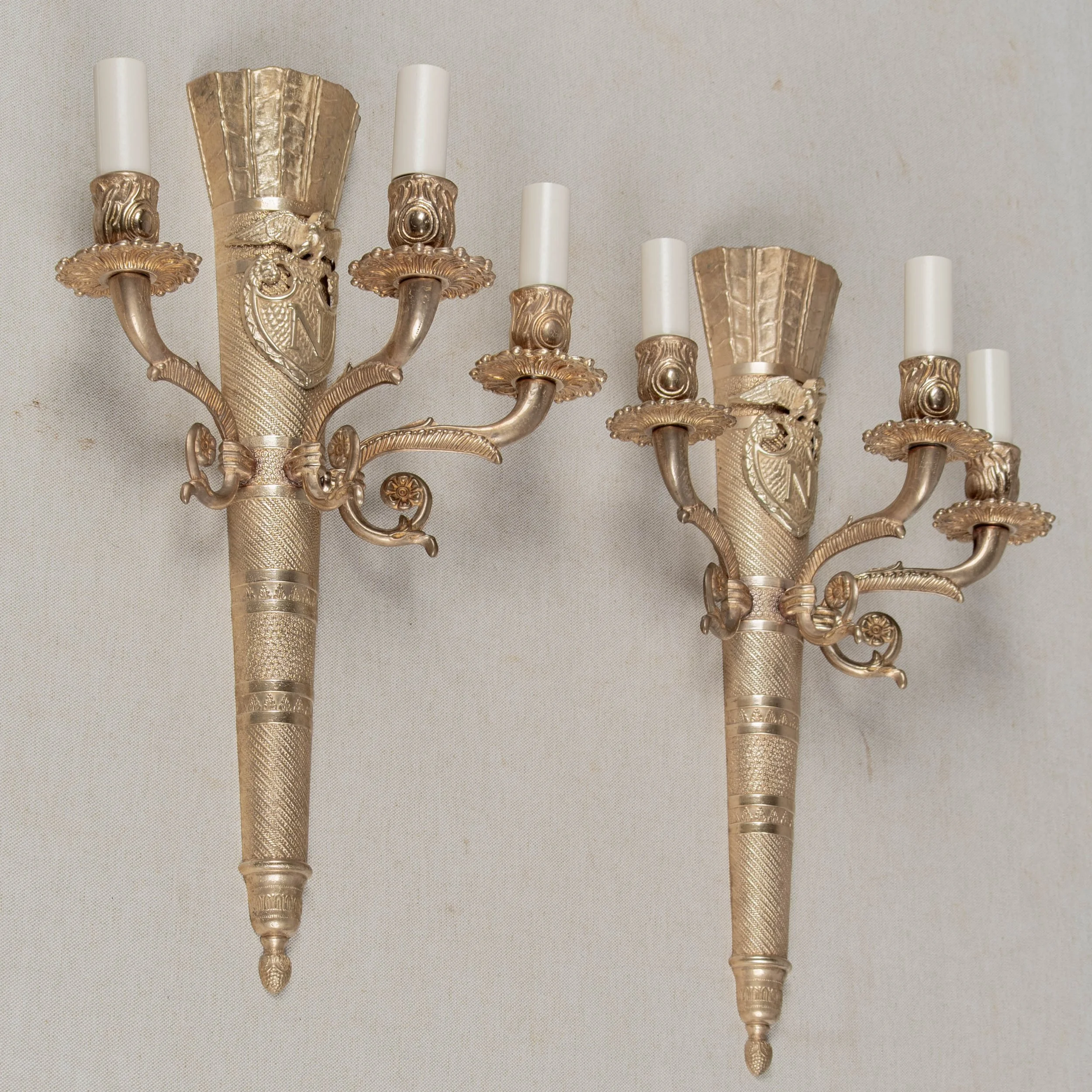 pair of early 20th Century Napoleon III style French cast bronze sconces,