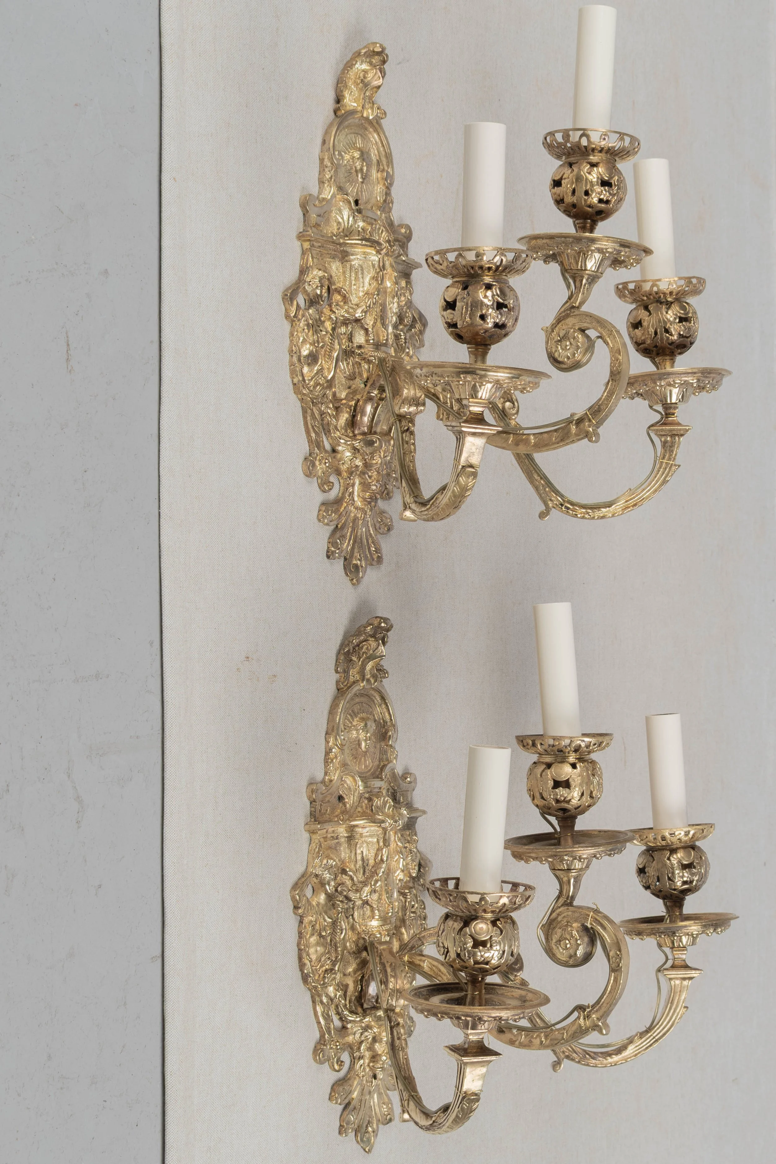 Pair of 19th Century French Baroque Cast Bronze Wall Sconces