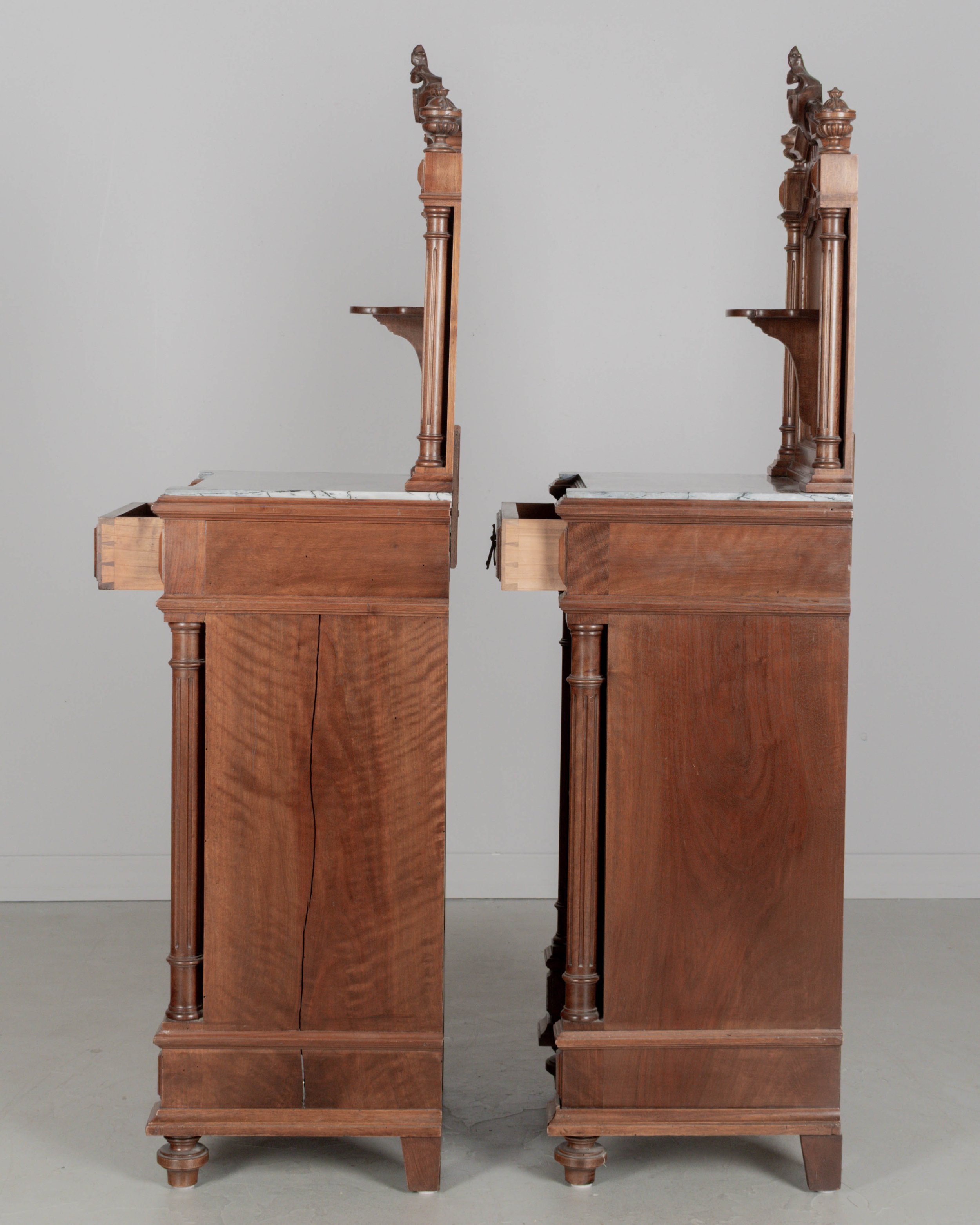 Pair of Italian Walnut Marble Top Nightstands