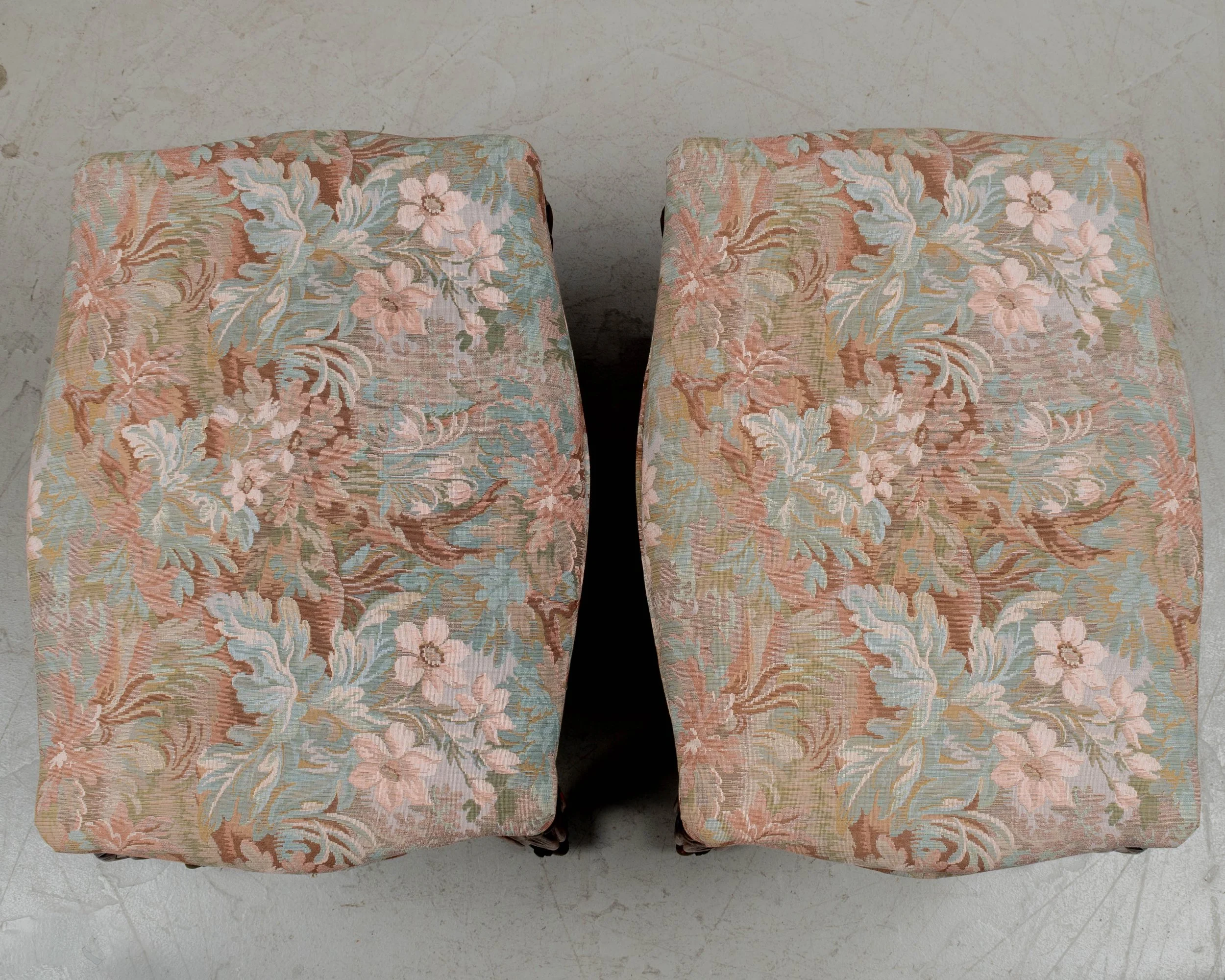 Pair of French Louis XV Style Stools, Carved Beechwood, 1920s