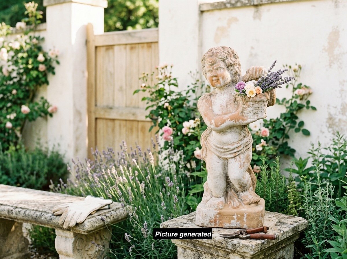 French Terracotta Garden Cherub Statue