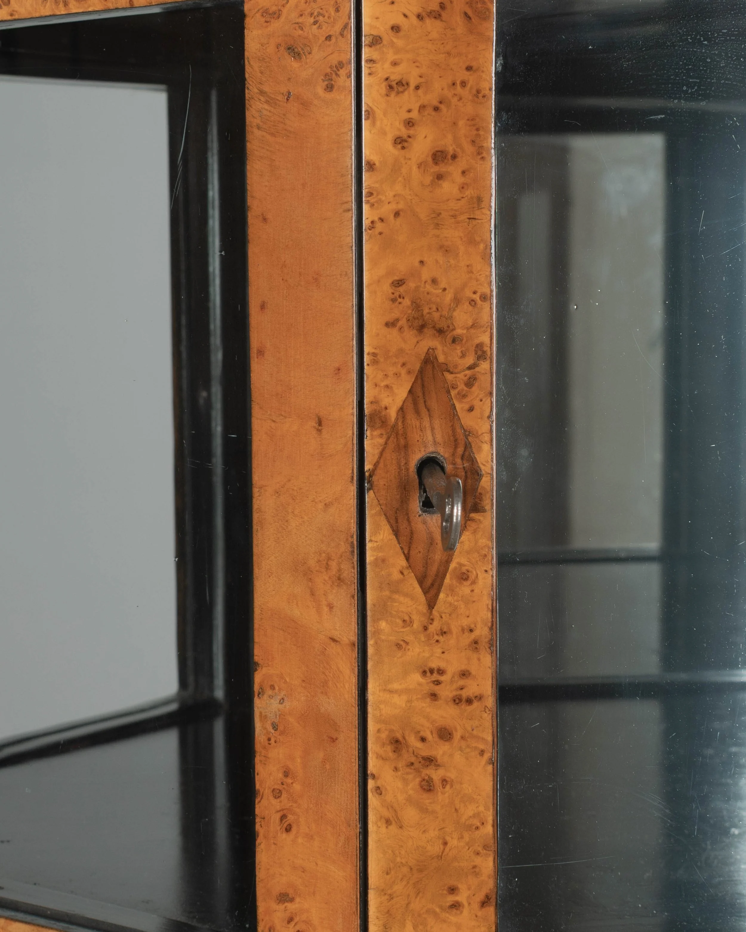 Biedermeier Hexagonal Vitrine, Elm Wood & Glass,