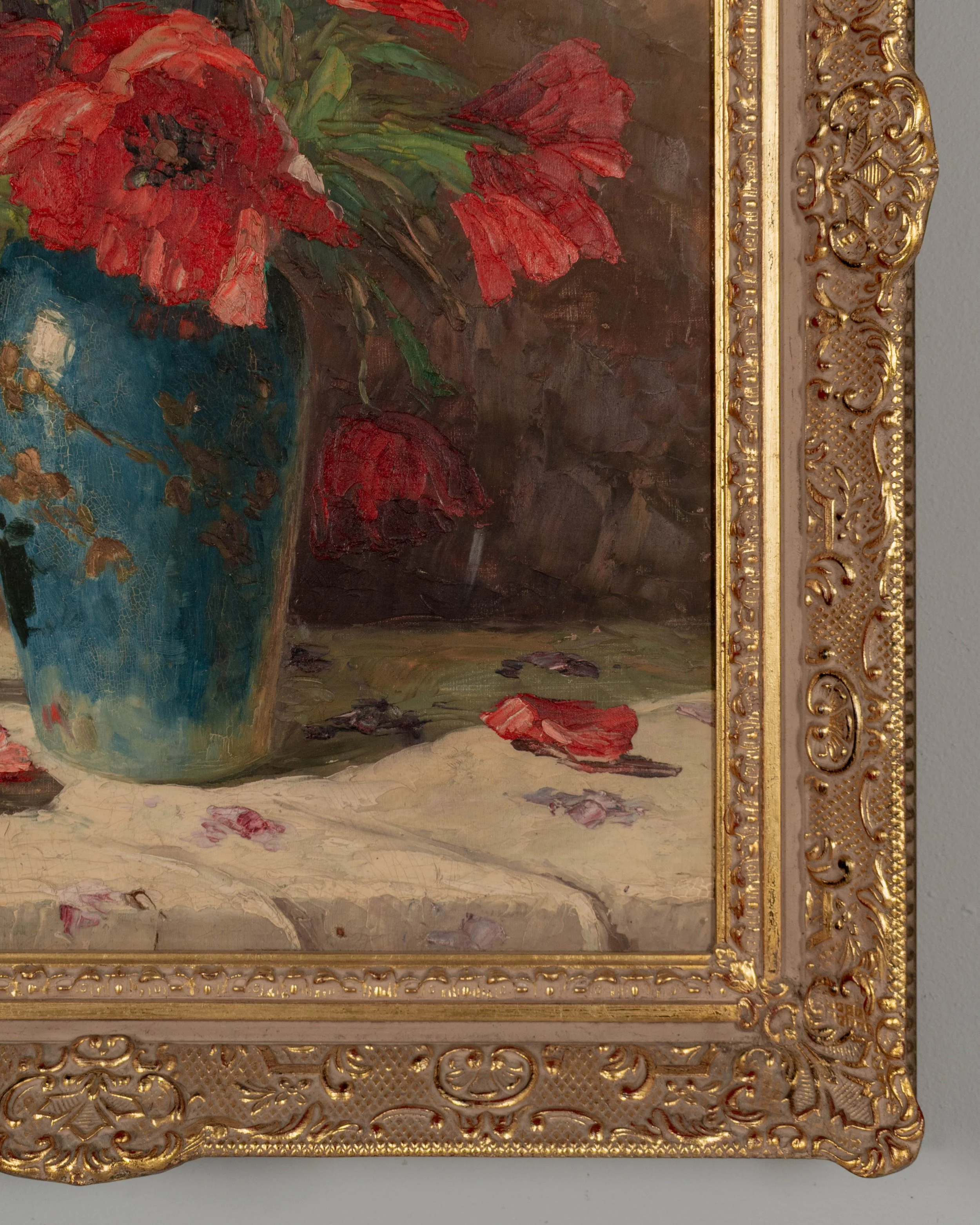 Mid-Century Floral Still Life With Poppies Painting