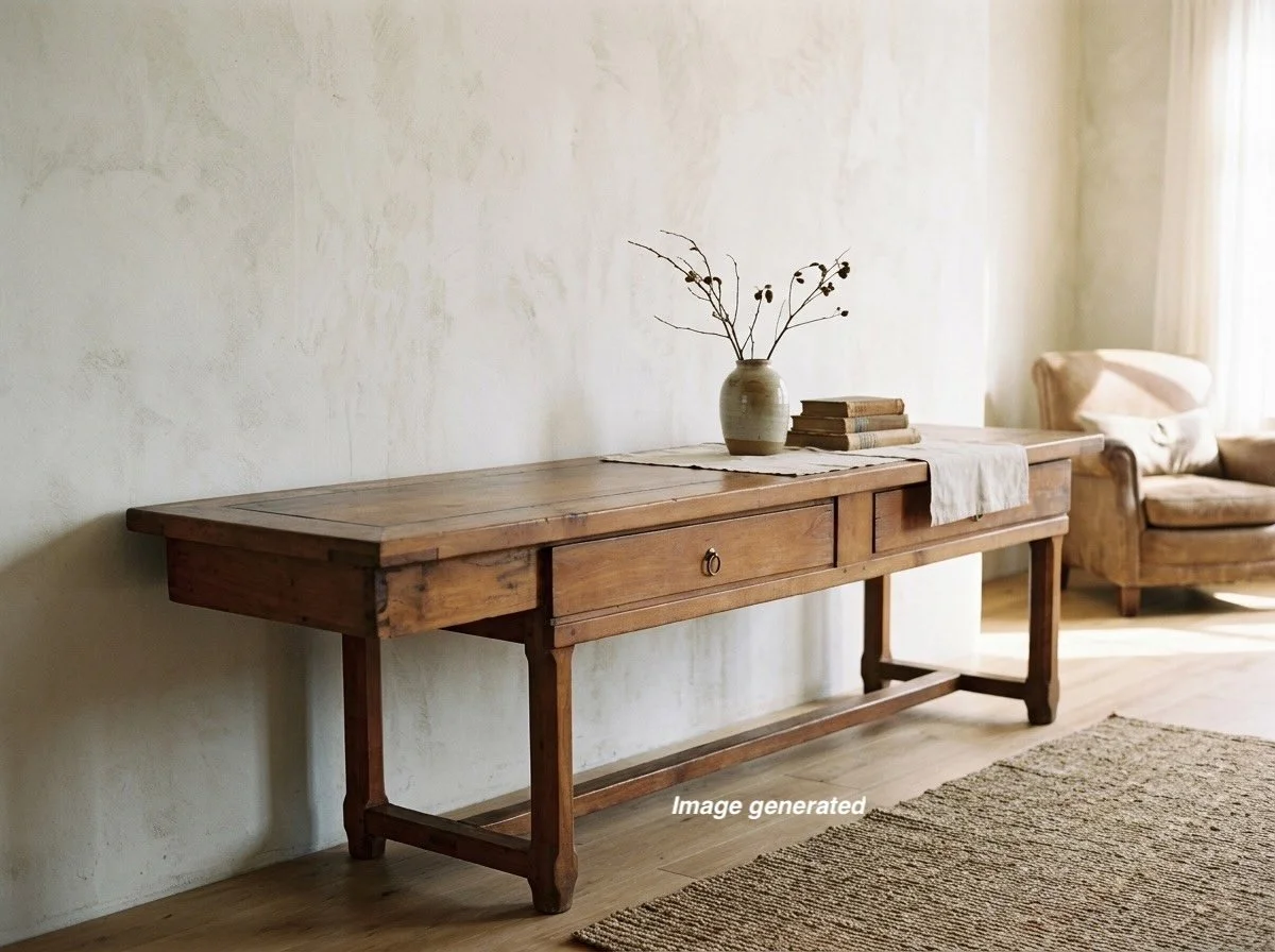 19th Century French Console or Center Table, Solid Cherry Wood, Circa 1850-1860