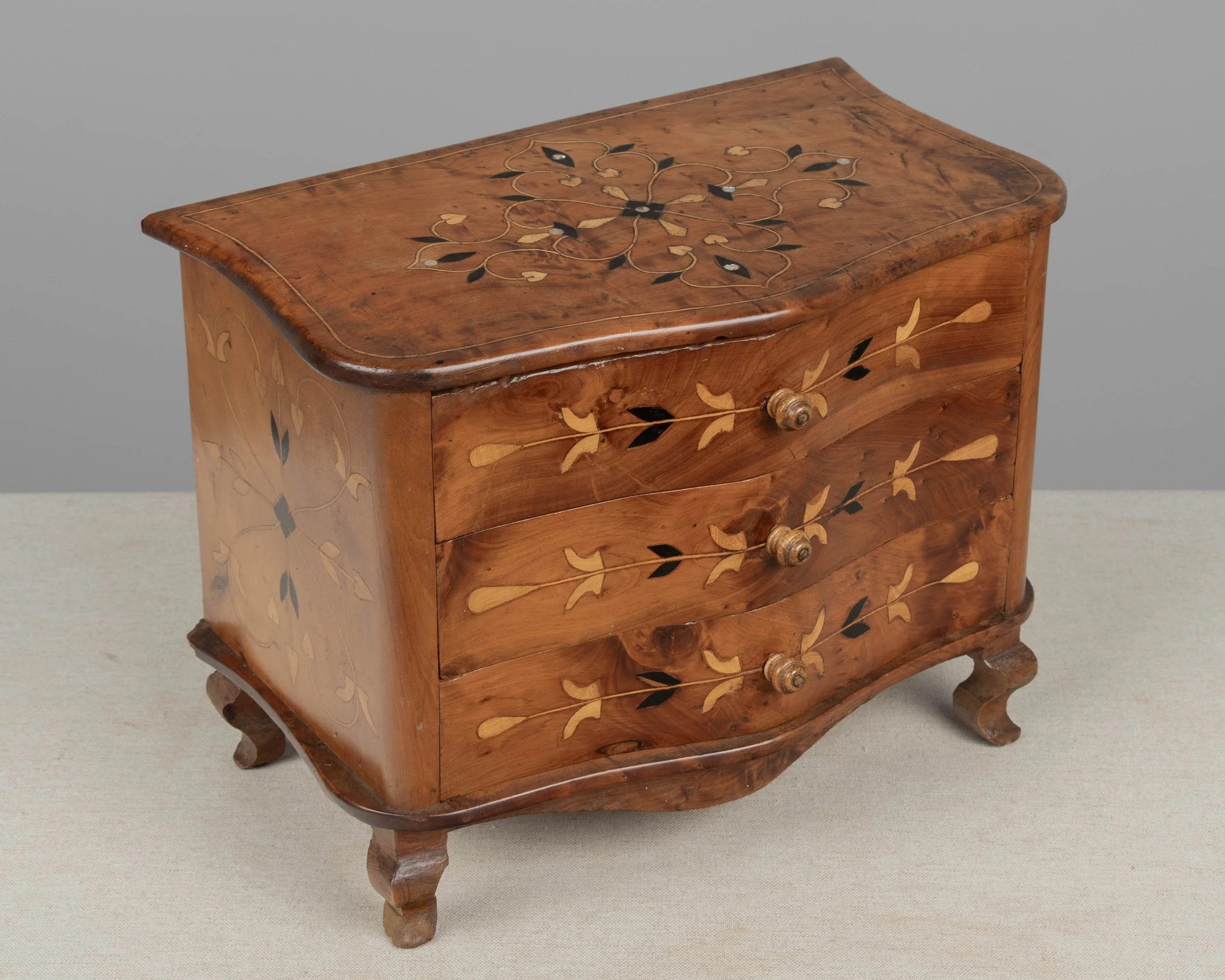 French Louis XV Miniature Commode, Solid Cherry with Inlay,