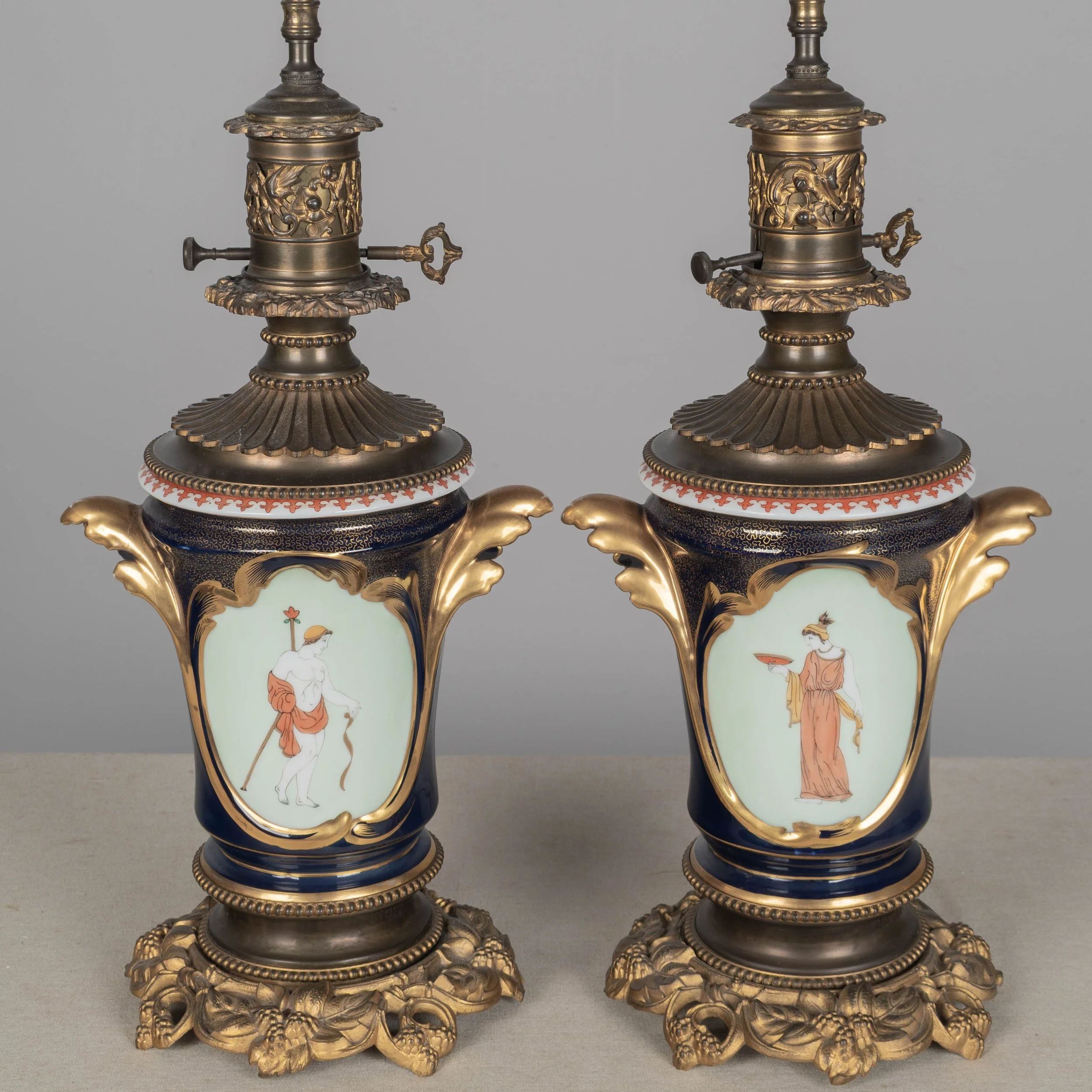 Pair of 19th Century French Vieux Paris Porcelain Lamps