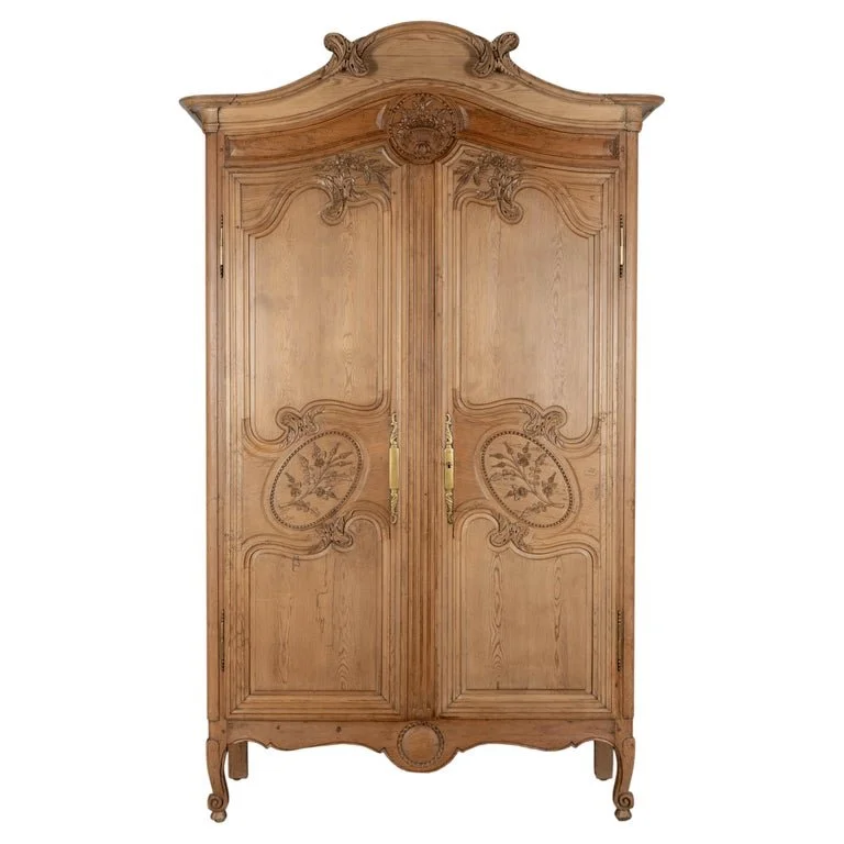 19th Century Louis XV French Armoire, Hand-Carved Pine, Circa 1880